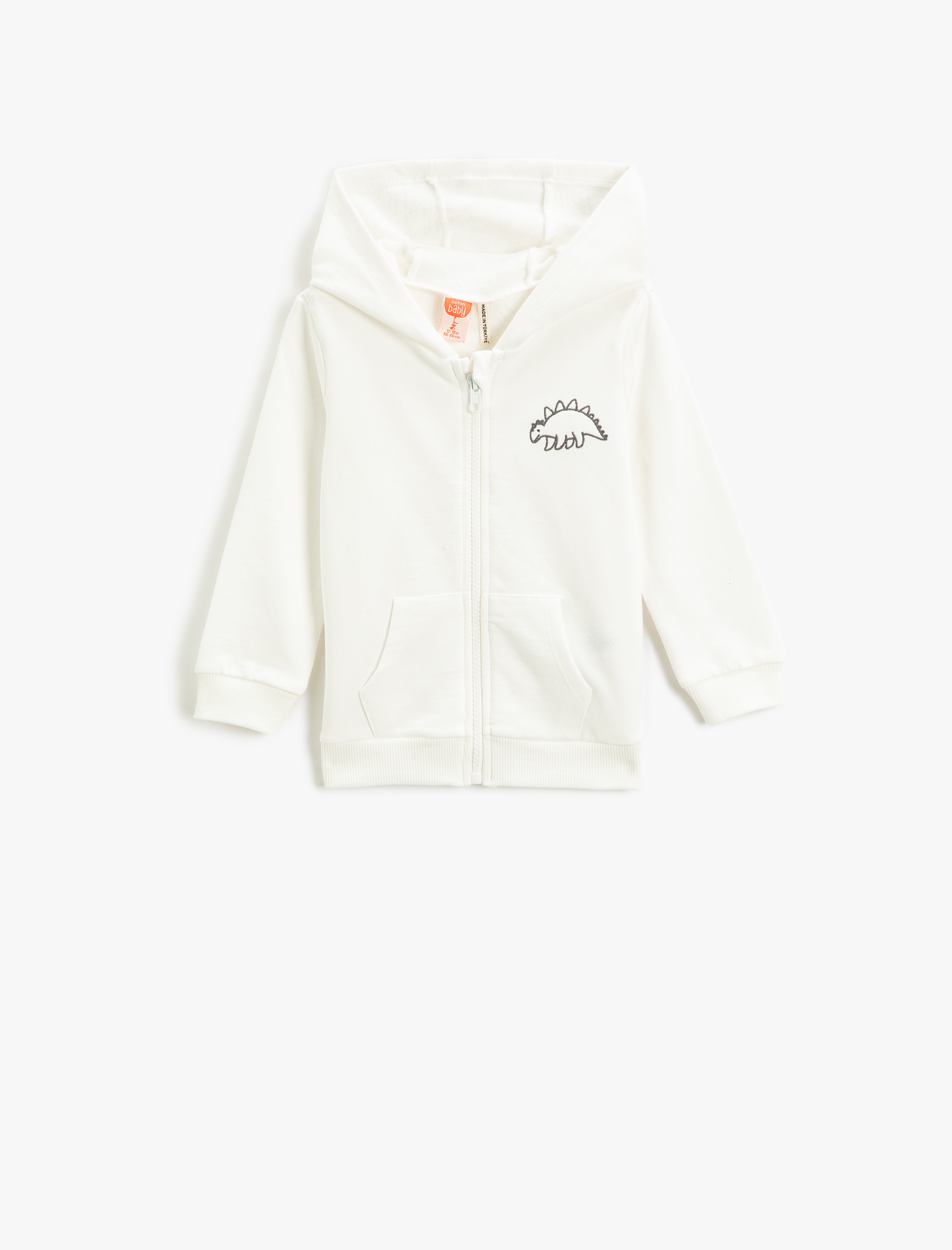  Erkek Bebek Fermuarlı Kapşonlu Hırka Dinozor İşleme Detaylı Cepli