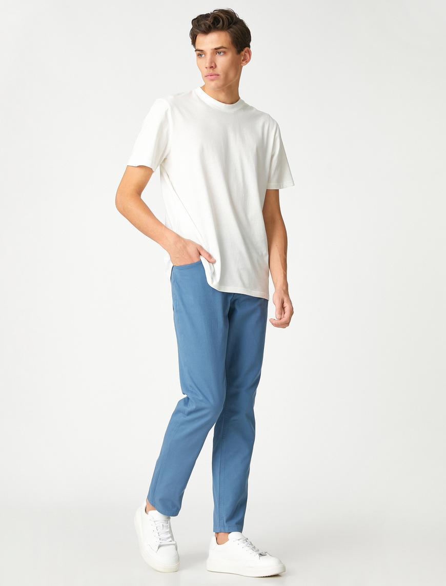   Basic Gabardin Pantolon Düğmeli Cepli Pamuklu