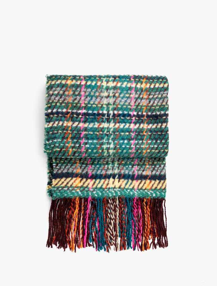 Kadın Örgü Şal Püsküllü Yumuşak Dokulu Çok Renkli