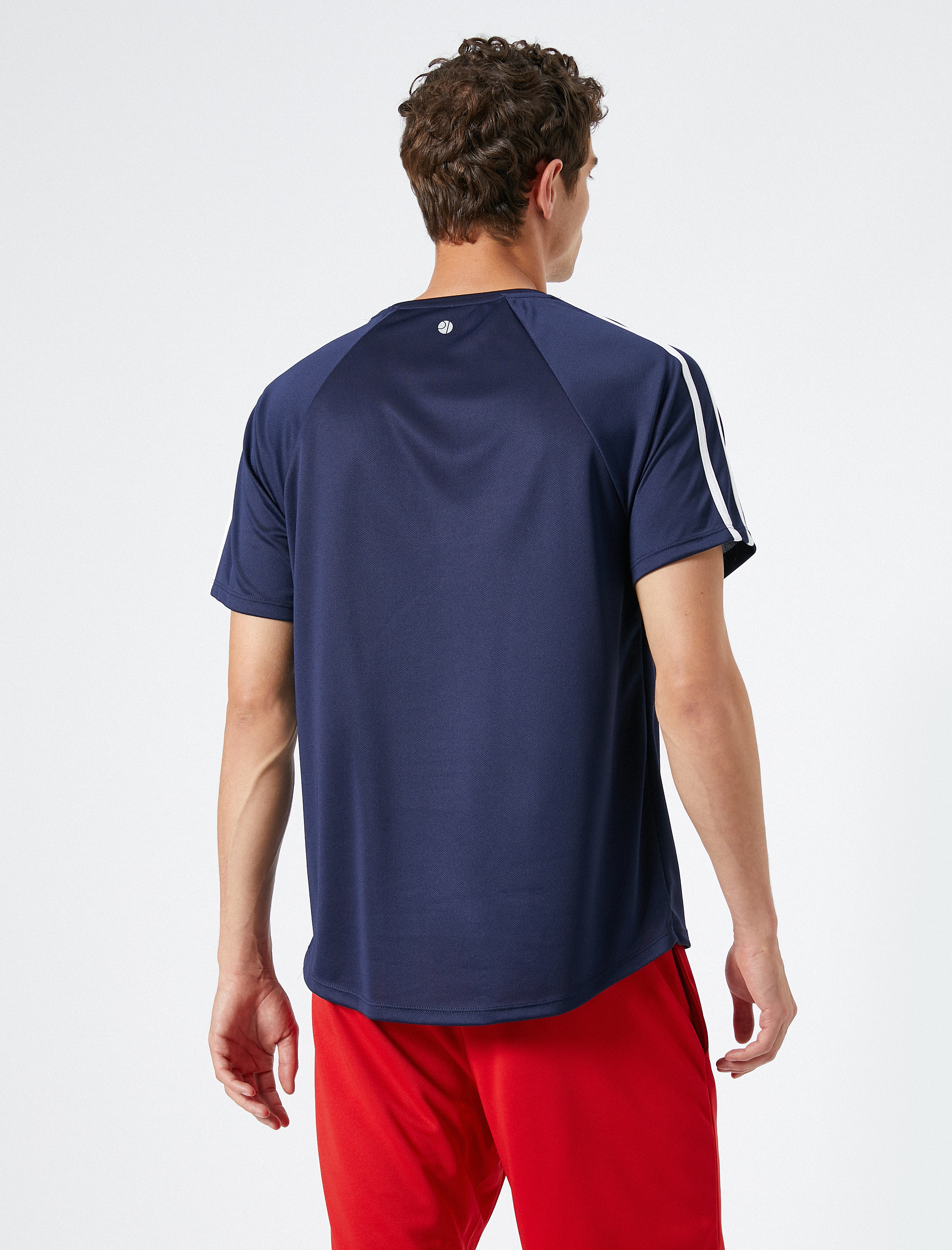   Spor Tişört Şerit Baskılı Bisiklet Yaka Reglan Kol