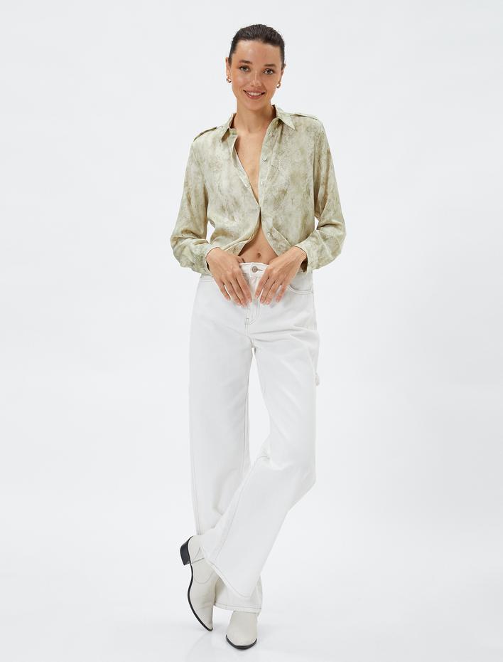  Uzun Kollu Gömlek Yılan Derisi Desenli Düğmeli