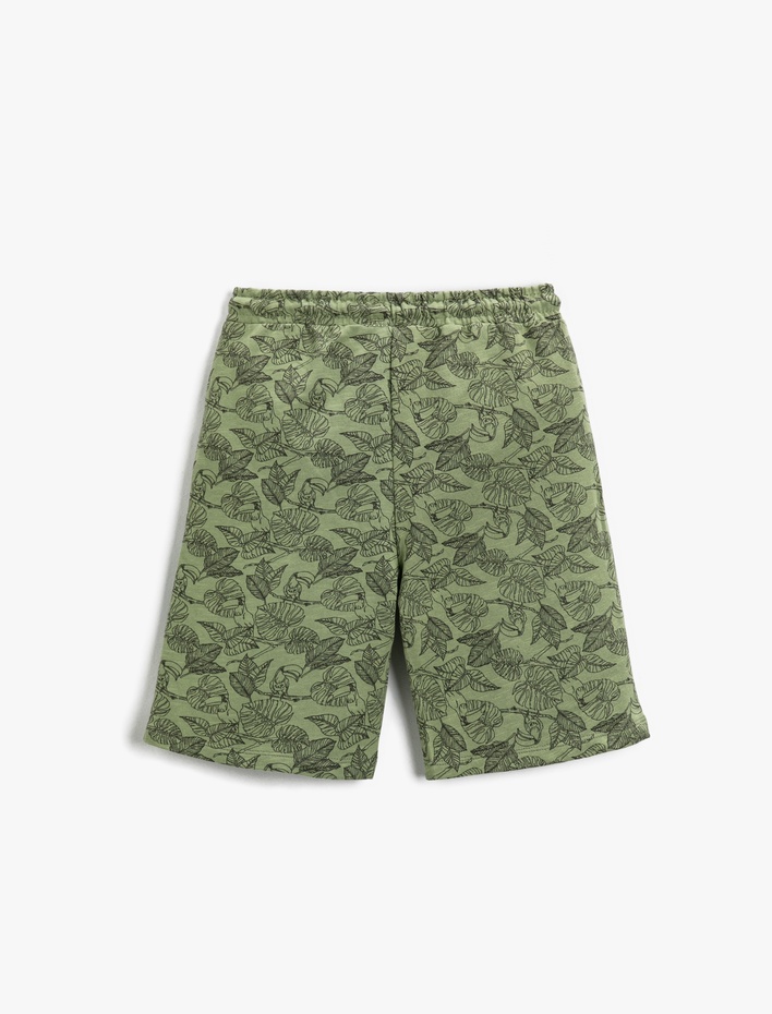 Erkek Çocuk Yaprak Baskılı Şort Pamuklu Beli Bağcıklı