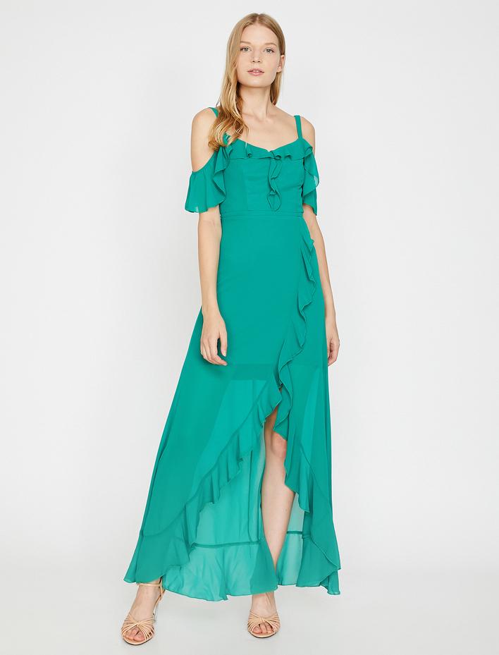  Fırfır Detaylı Abiye Elbise