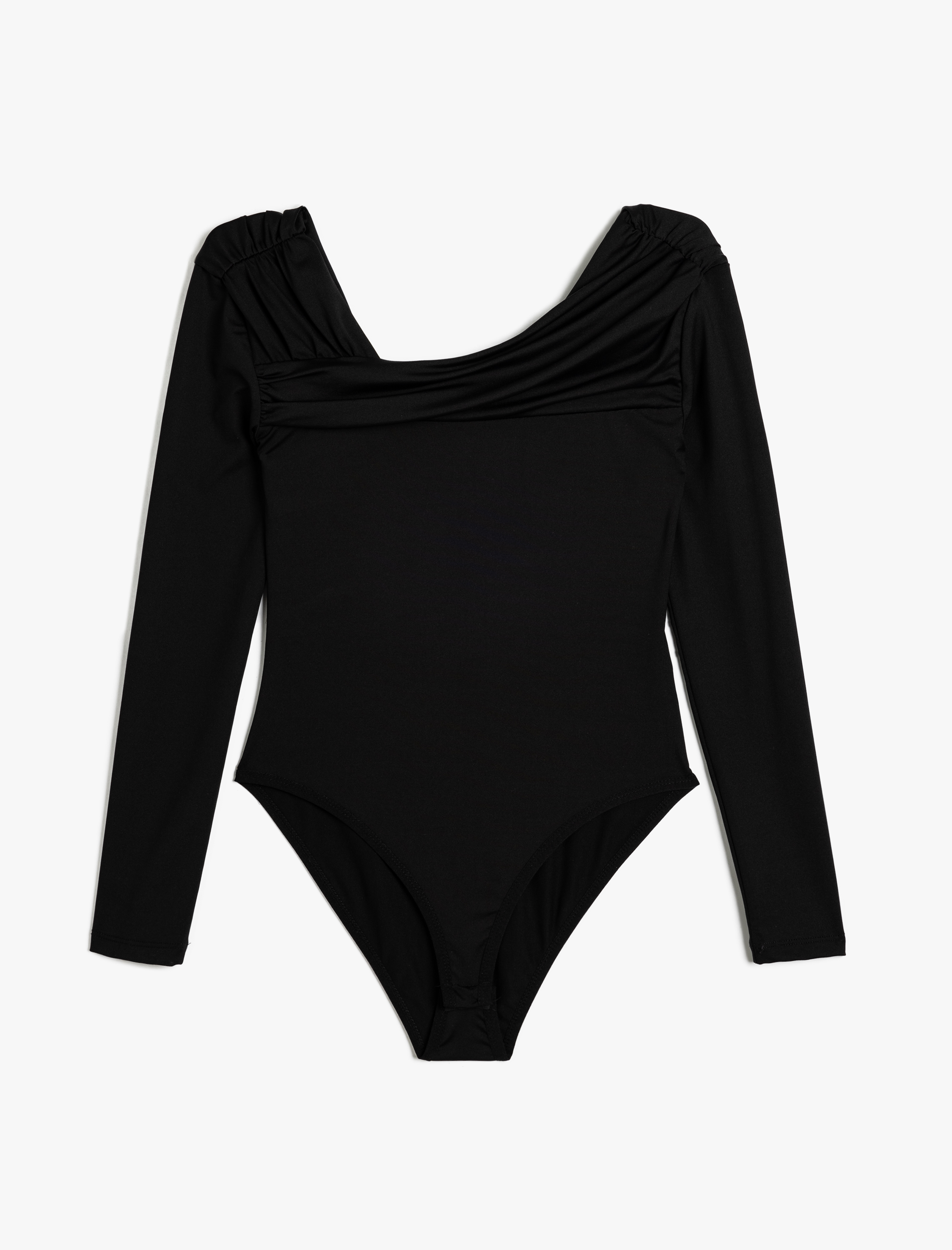   Asimetrik Yaka Bluz Uzun Kollu Slim Fit