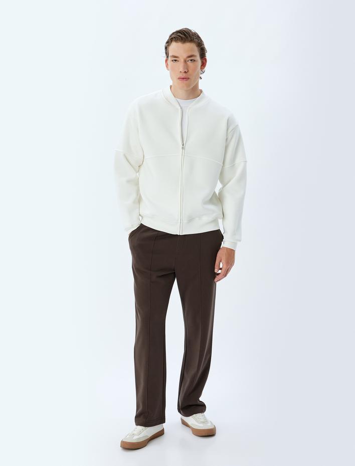  Oversize Hırka Fermuarlı Basic Dikiş Detaylı Şardonlu Pamuk Karışımlı