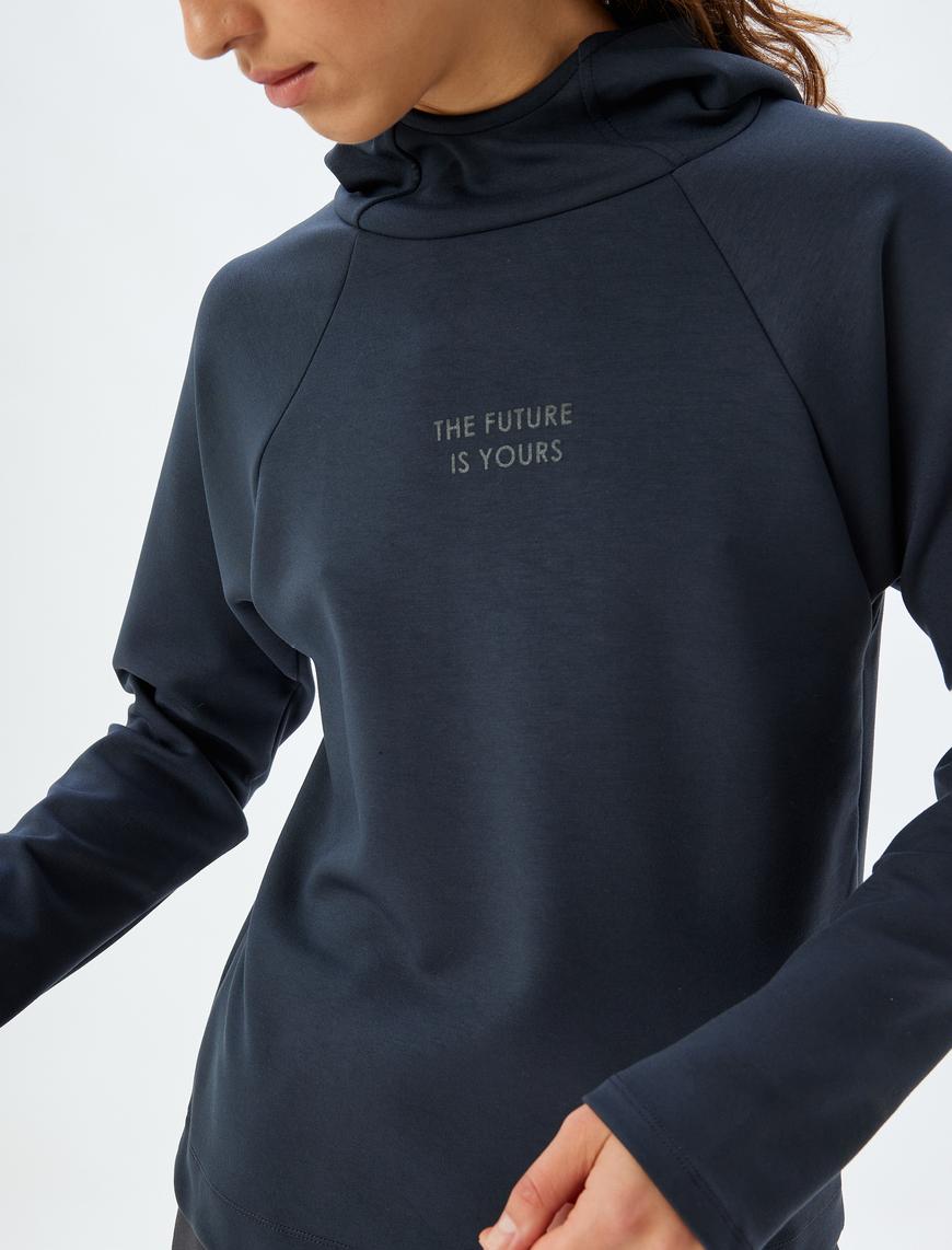   Kapüşonlu Bol Kalıp Slogan Baskılı Modal Karışımlı Spor Sweatshirt