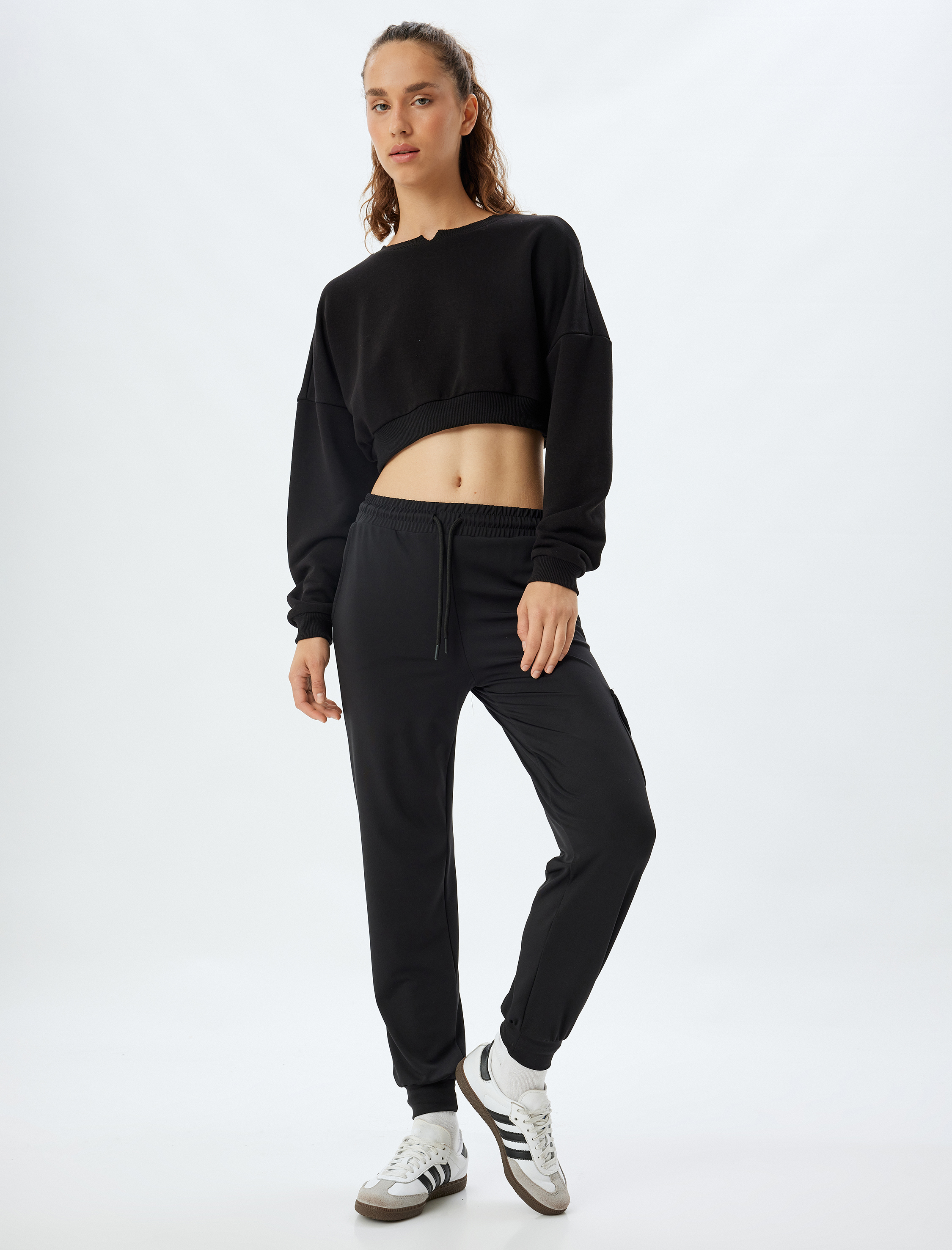   Jogger Eşofman Altı Yüksek Bel Bağcıklı Cep Detaylı Bol Kalıp İnterlok