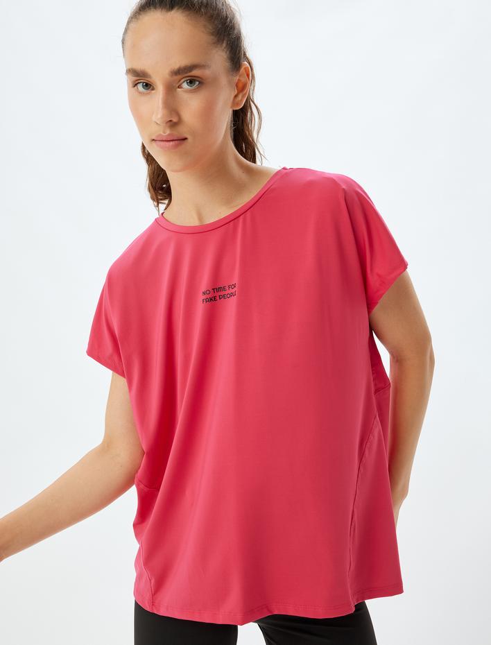  Spor Tişört Slogan Baskılı Rahat Kalıp Bisiklet Yaka Kısa Kollu