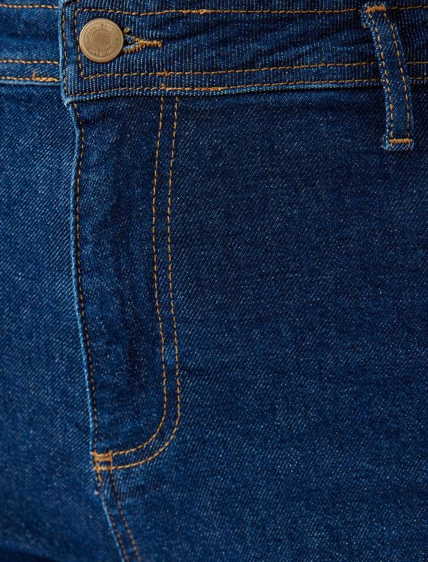 Kısa Paça Kot Pantolon Normal Bel Düğmeli Cepli - Culotte Jeans_5