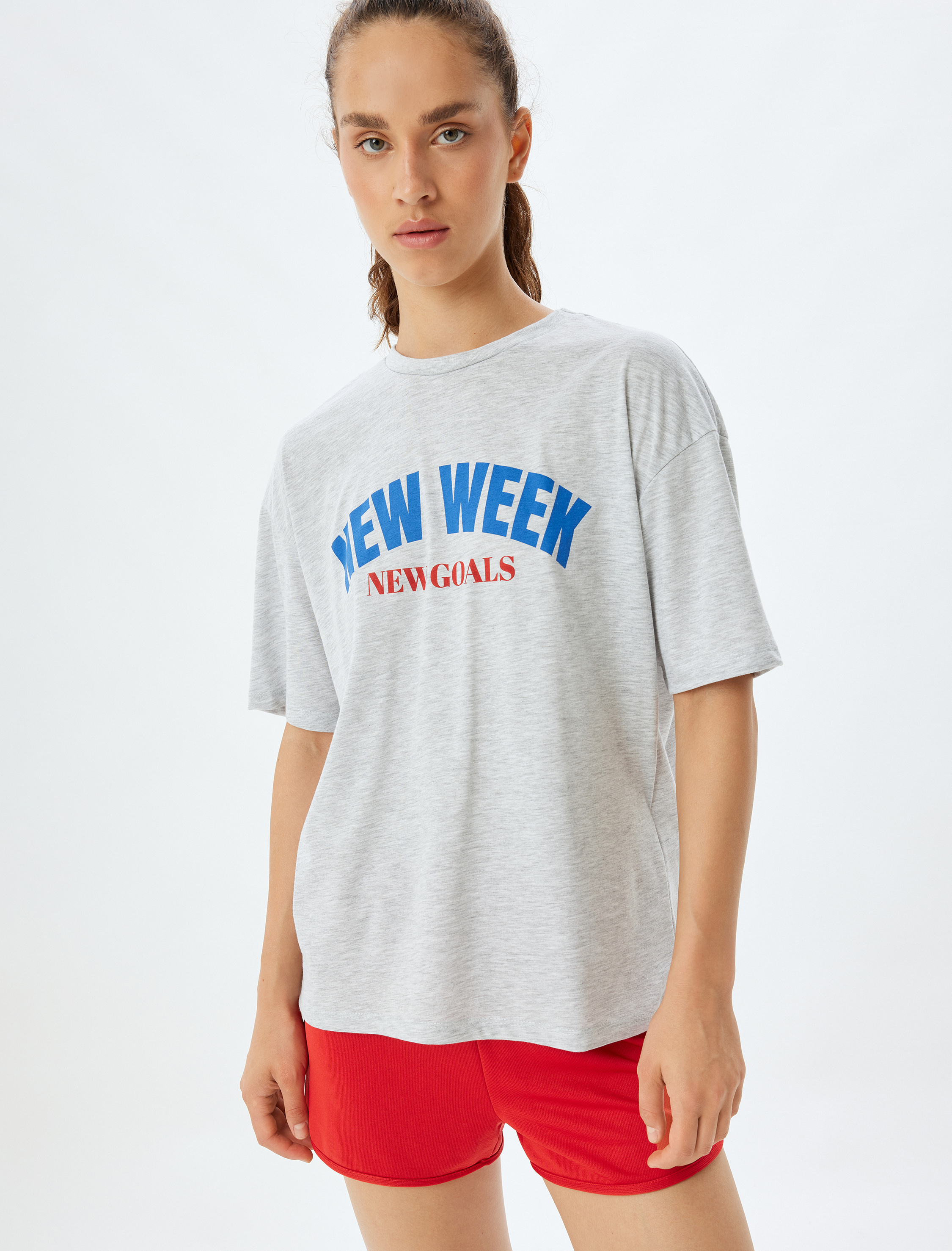   Oversize Baskılı Kısa Kollu Pamuklu Tişört