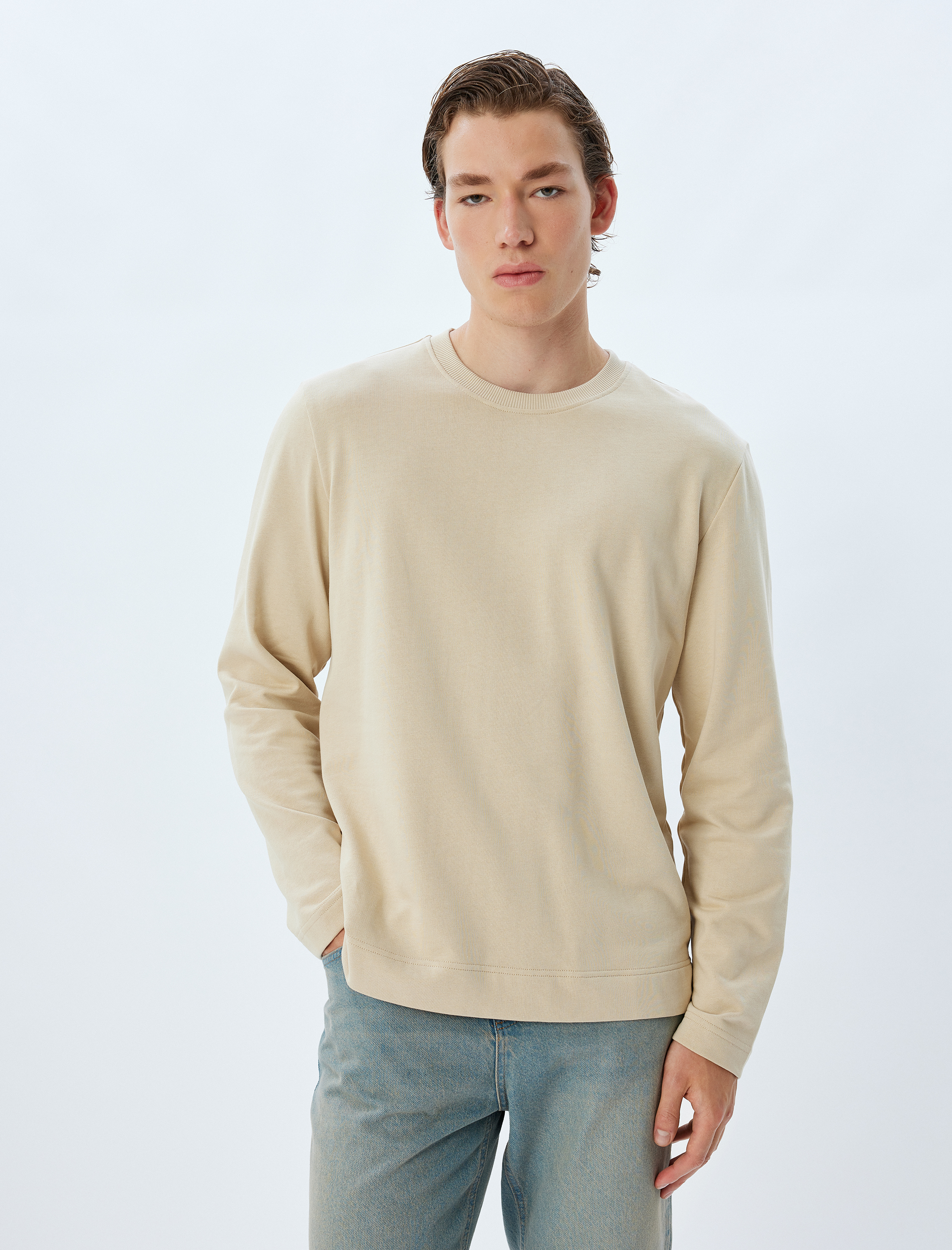   Bisiklet Yaka Sweatshirt Basic Uzun Kollu
