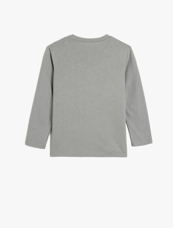 Erkek Çocuk Uzun Kollu Bisiklet Yaka Slogan Baskılı Pamuklu Tişört