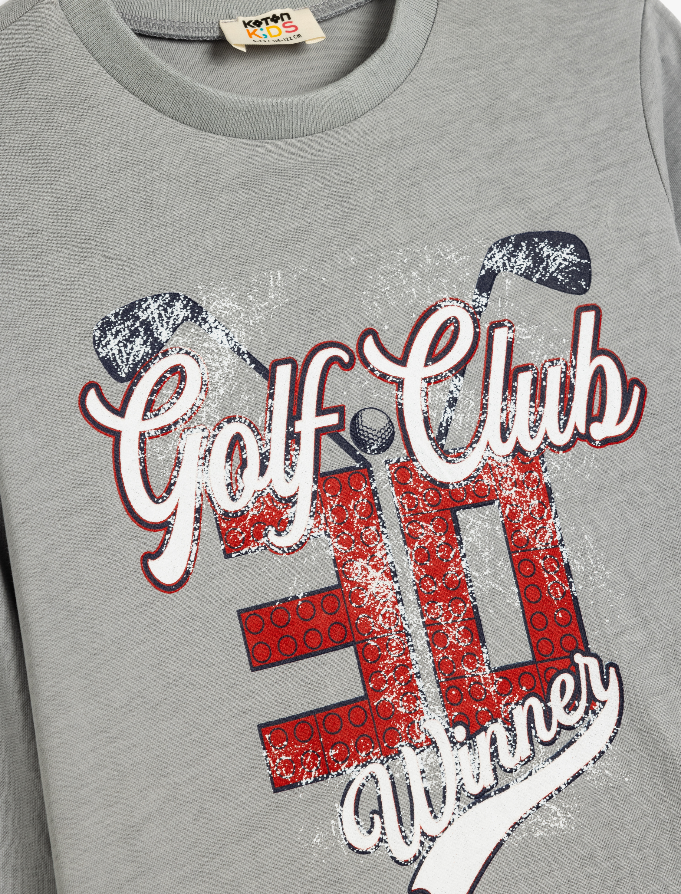  Erkek Çocuk Uzun Kollu Bisiklet Yaka Slogan Baskılı Pamuklu Tişört