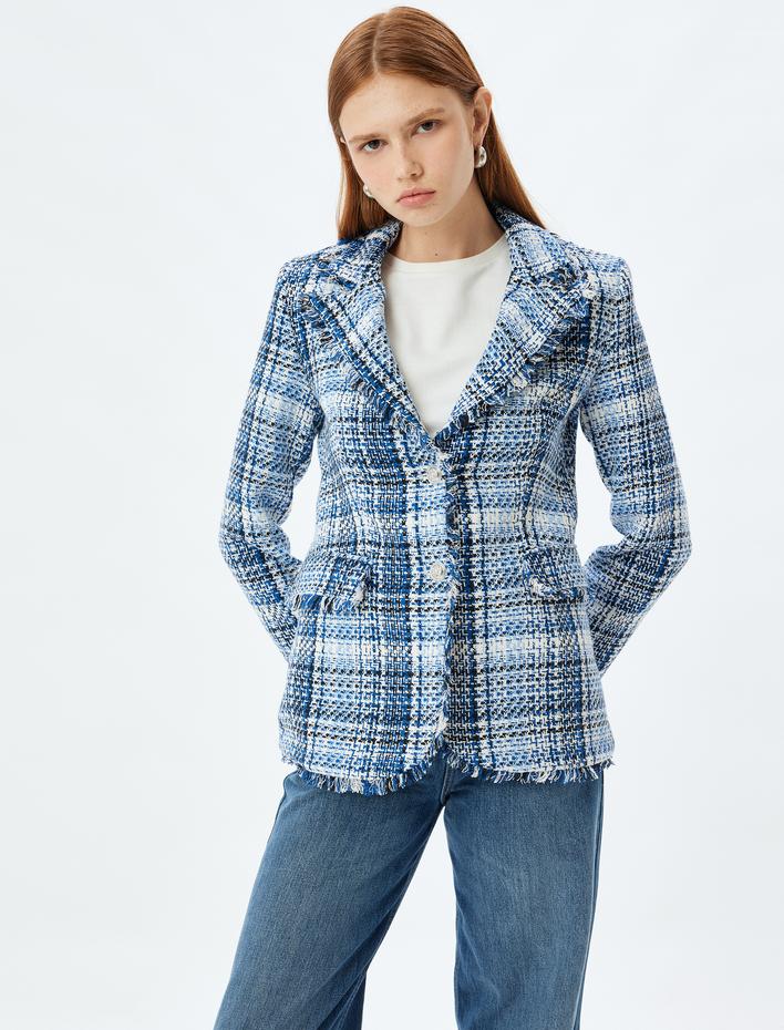  Tüvit Ceket Püsküllü Kruvaze Kapaklı Cep Detaylı