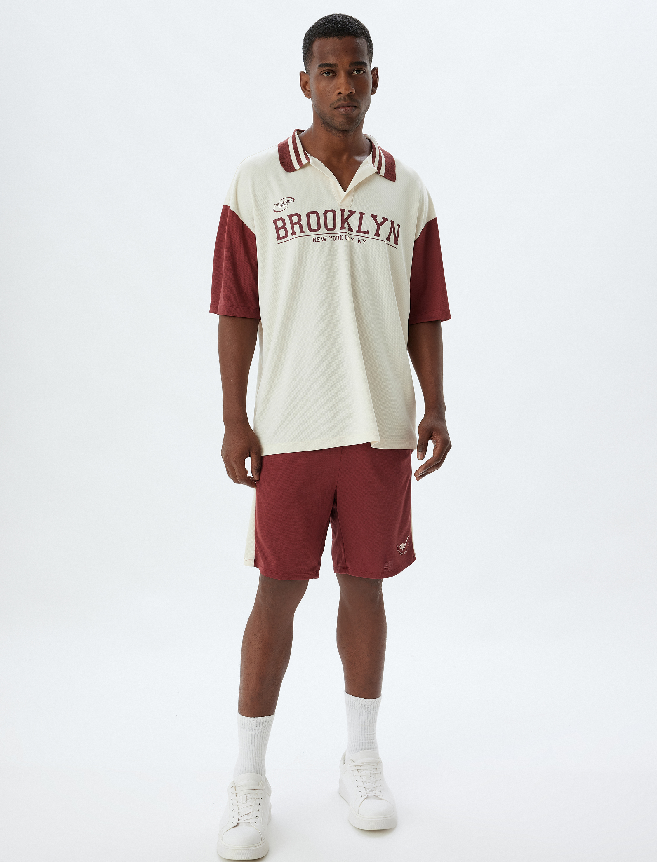   Spor Tişört Oversize Slogan Baskılı V Yaka Kısa Kollu