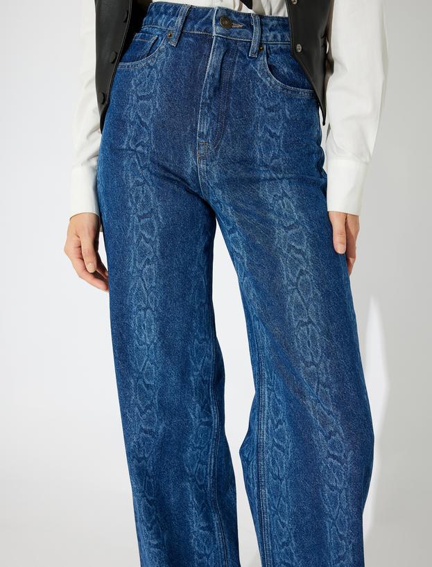 Koton X Zeynep Bastık - Geniş Paça Kot Pantolon Yılan Derisi Desenli Renk Bloklu - Wide Leg Jeans_4