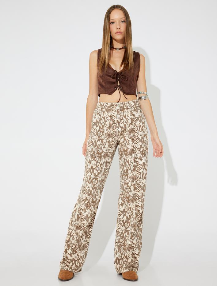  Koton X Zeynep Bastık - Yılan Derisi Desenli Pantolon Düz Uzun Paça - Longer Straight Jeans