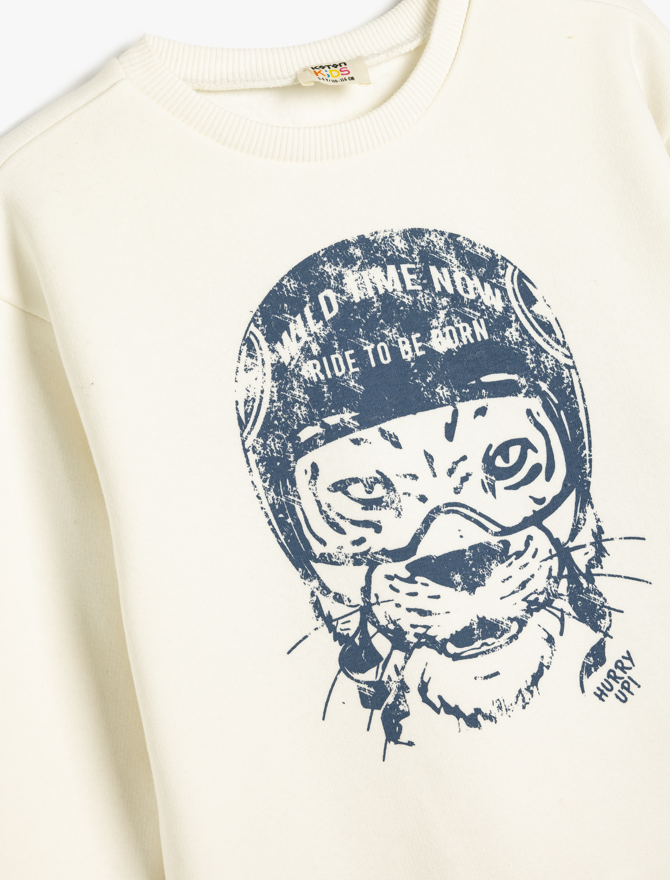  Erkek Çocuk Hayvan Baskılı Sweatshirt Bisiklet Yaka Şardonlu Pamuk Karışımlı