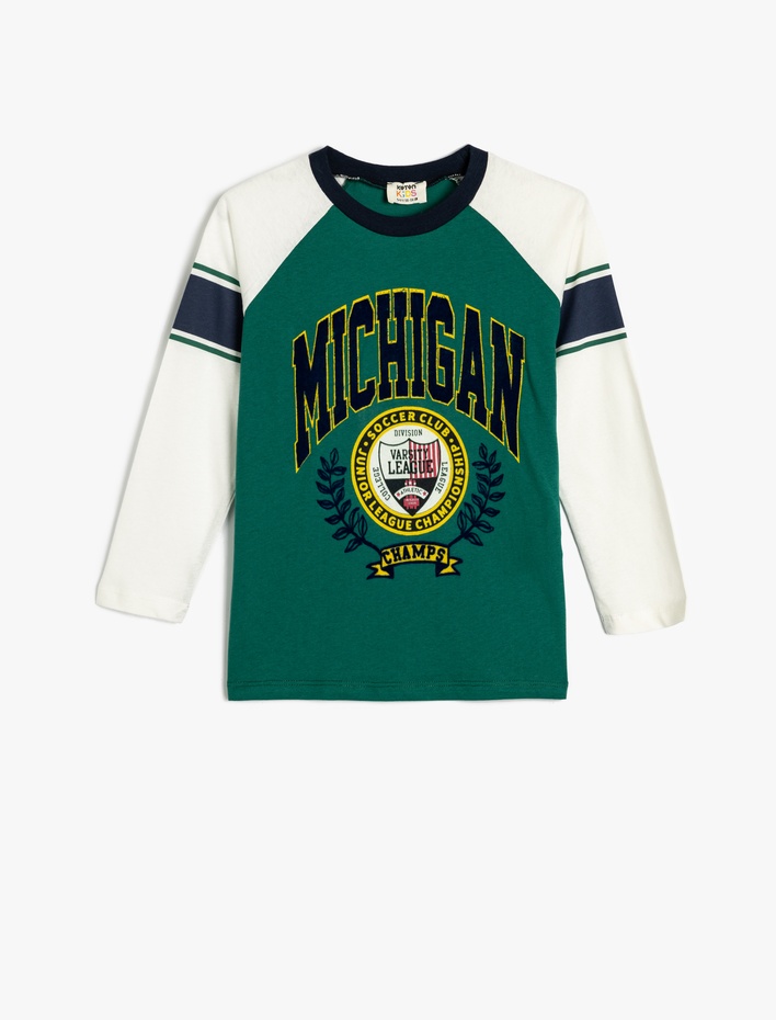 Erkek Çocuk Kolej Tişört Uzun Reglan Kol Bisiklet Yaka Baskılı Pamuklu