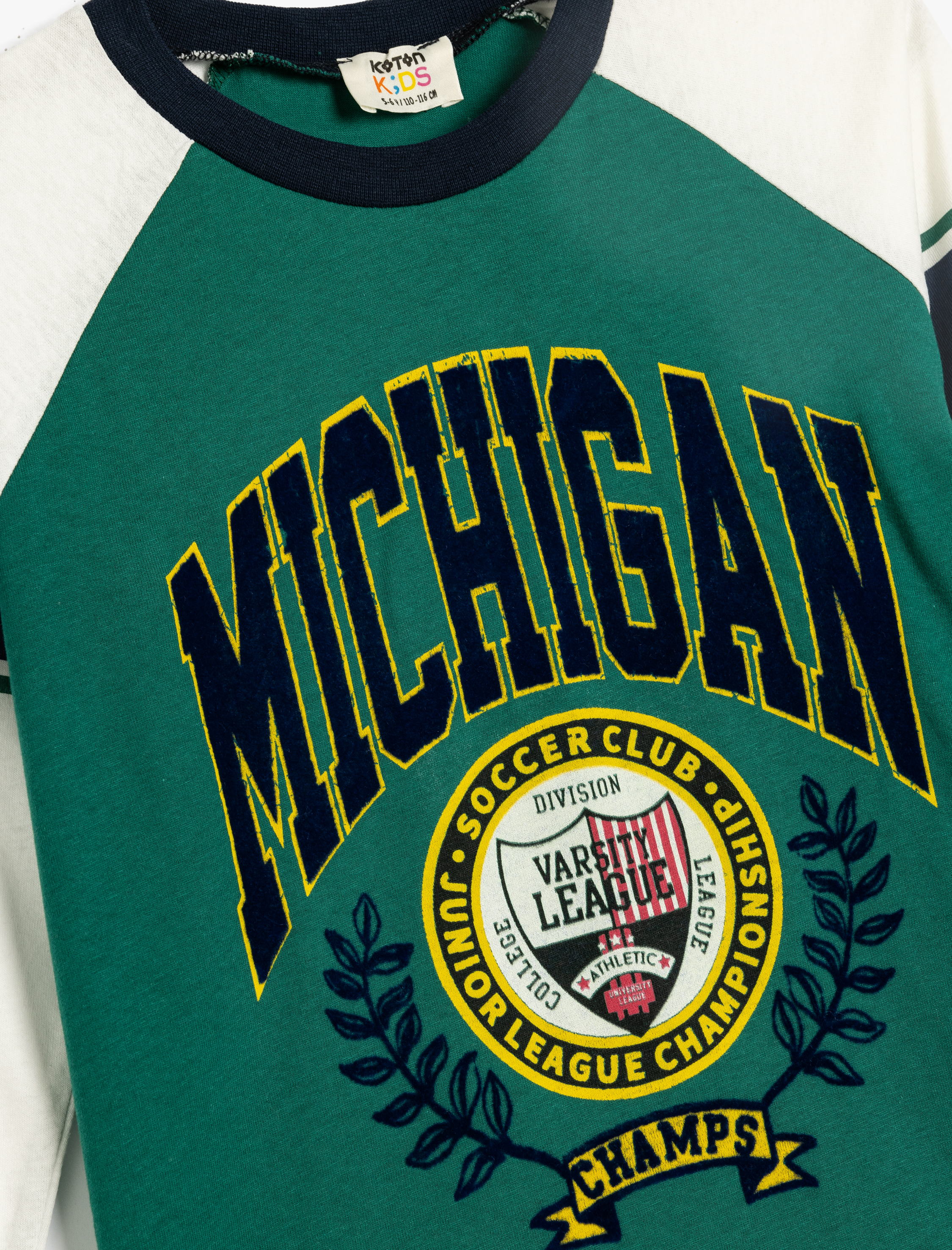  Erkek Çocuk Kolej Tişört Uzun Reglan Kol Bisiklet Yaka Baskılı Pamuklu