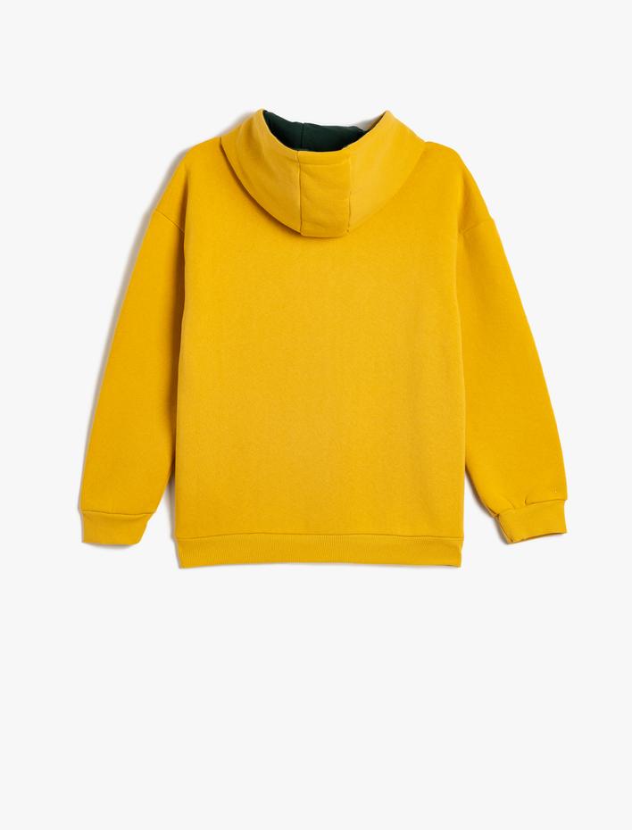 Erkek Çocuk Kapşonlu Sweatshirt Slogan İşlemeli Oversize Pamuk Karışımlı Şardonlu