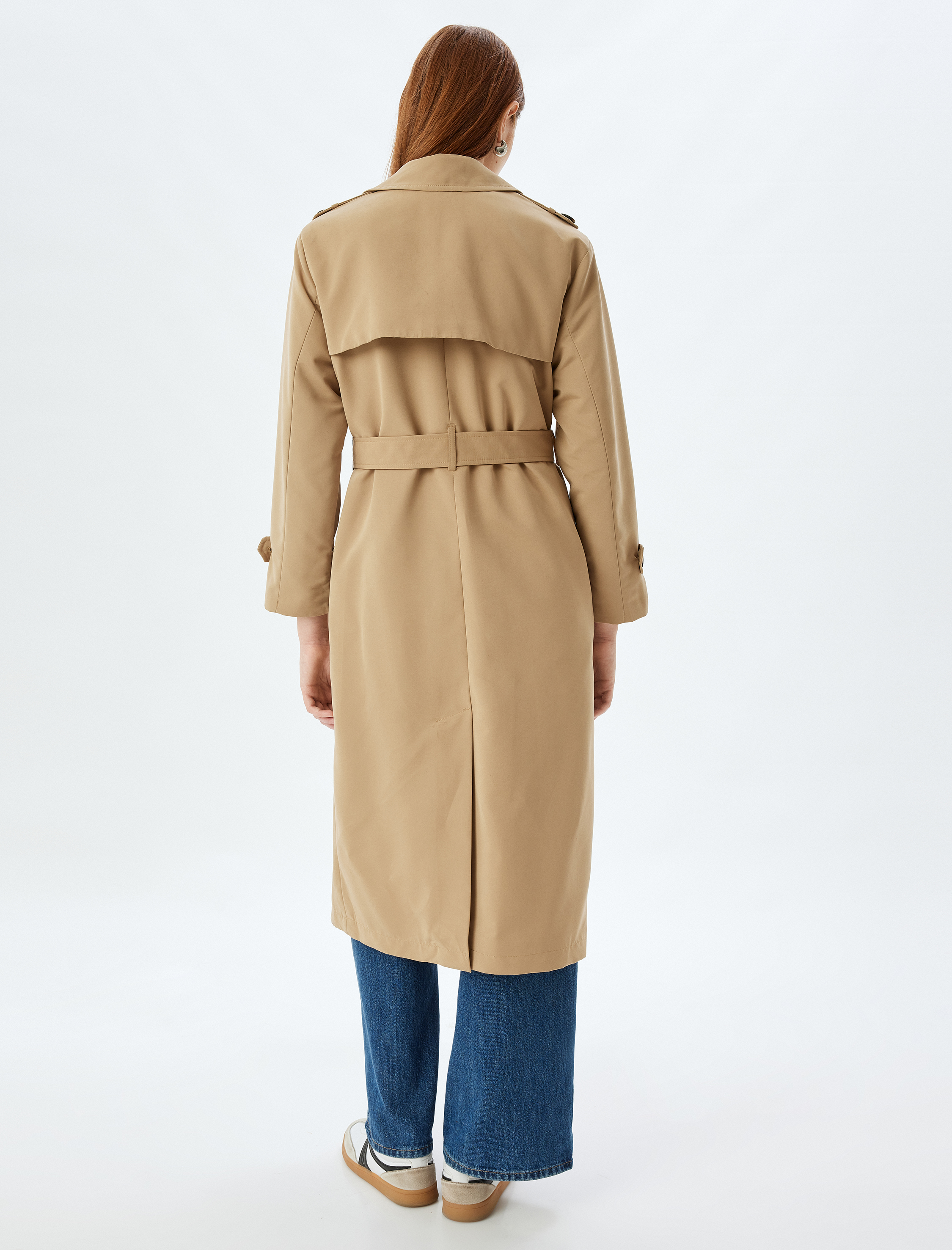 Kuşak Detaylı Kruvaze Düğmeli Trençkot