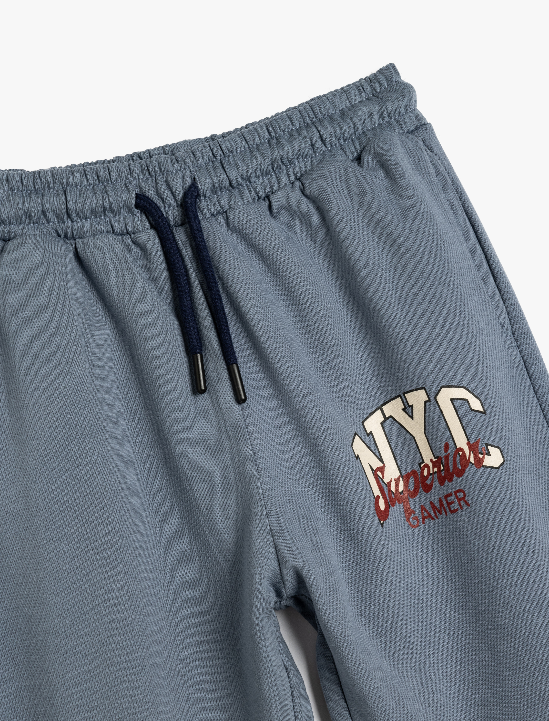 Erkek Çocuk Eşofman Altı Beli Bağlamalı Şehir Baskılı Cep Detaylı Pamuklu Şardonlu