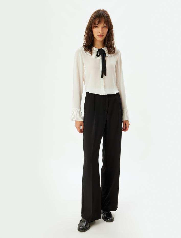  Fırfırlı Bebe Yaka Gömlek Bağlama Detaylı Uzun Çan Kollu