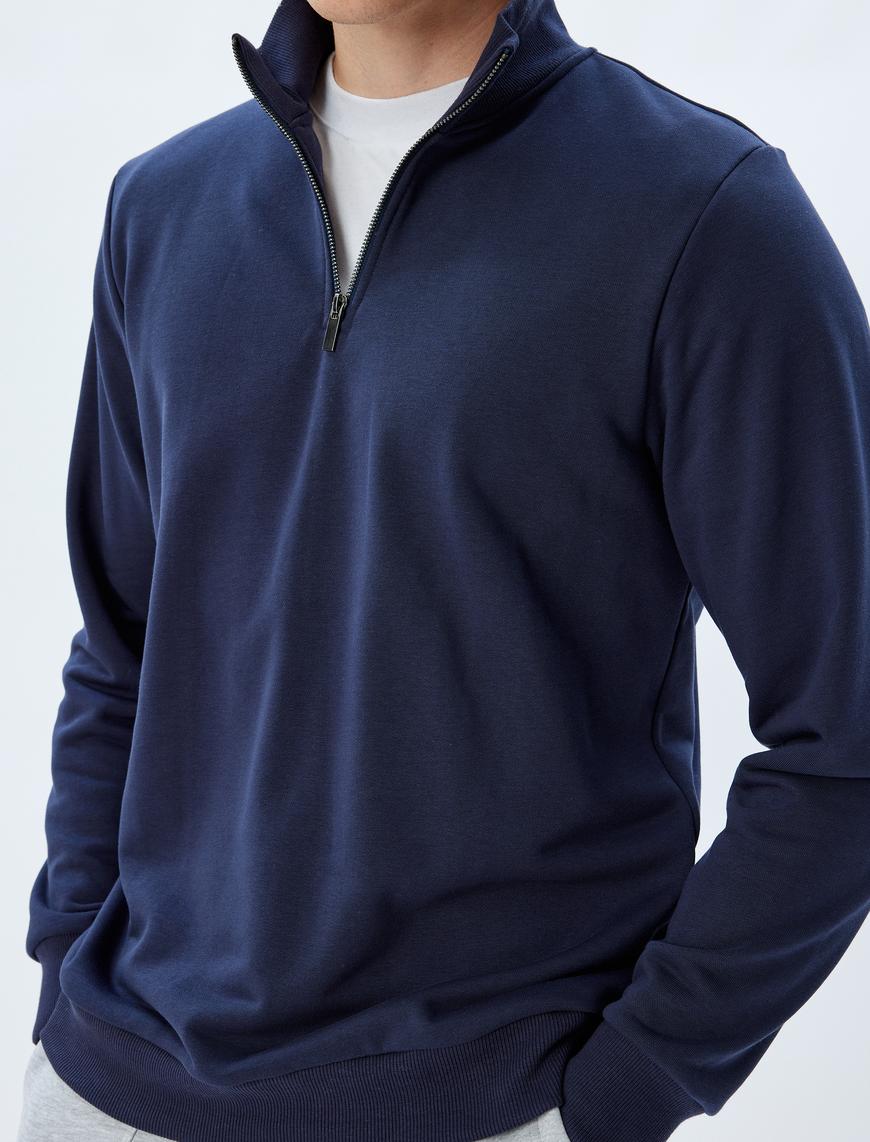   Yarım Fermuarlı Sweatshirt Uzun Kollu Pamuklu