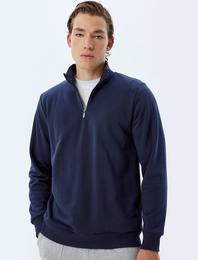 Yarım Fermuarlı Sweatshirt Uzun Kollu Pamuklu