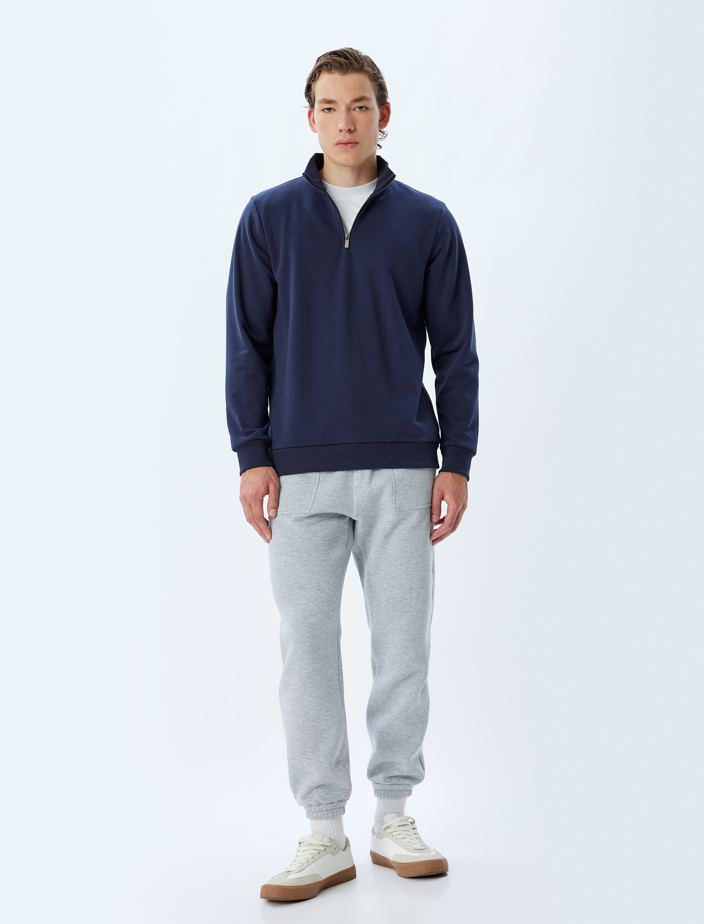   Yarım Fermuarlı Sweatshirt Uzun Kollu Pamuklu