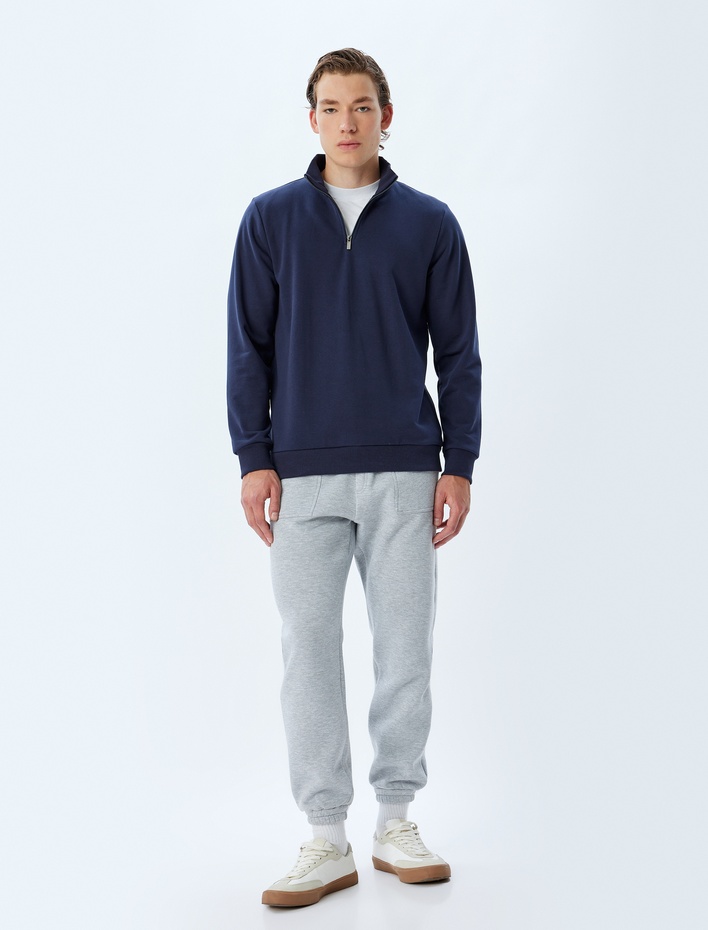  Yarım Fermuarlı Sweatshirt Uzun Kollu Pamuklu