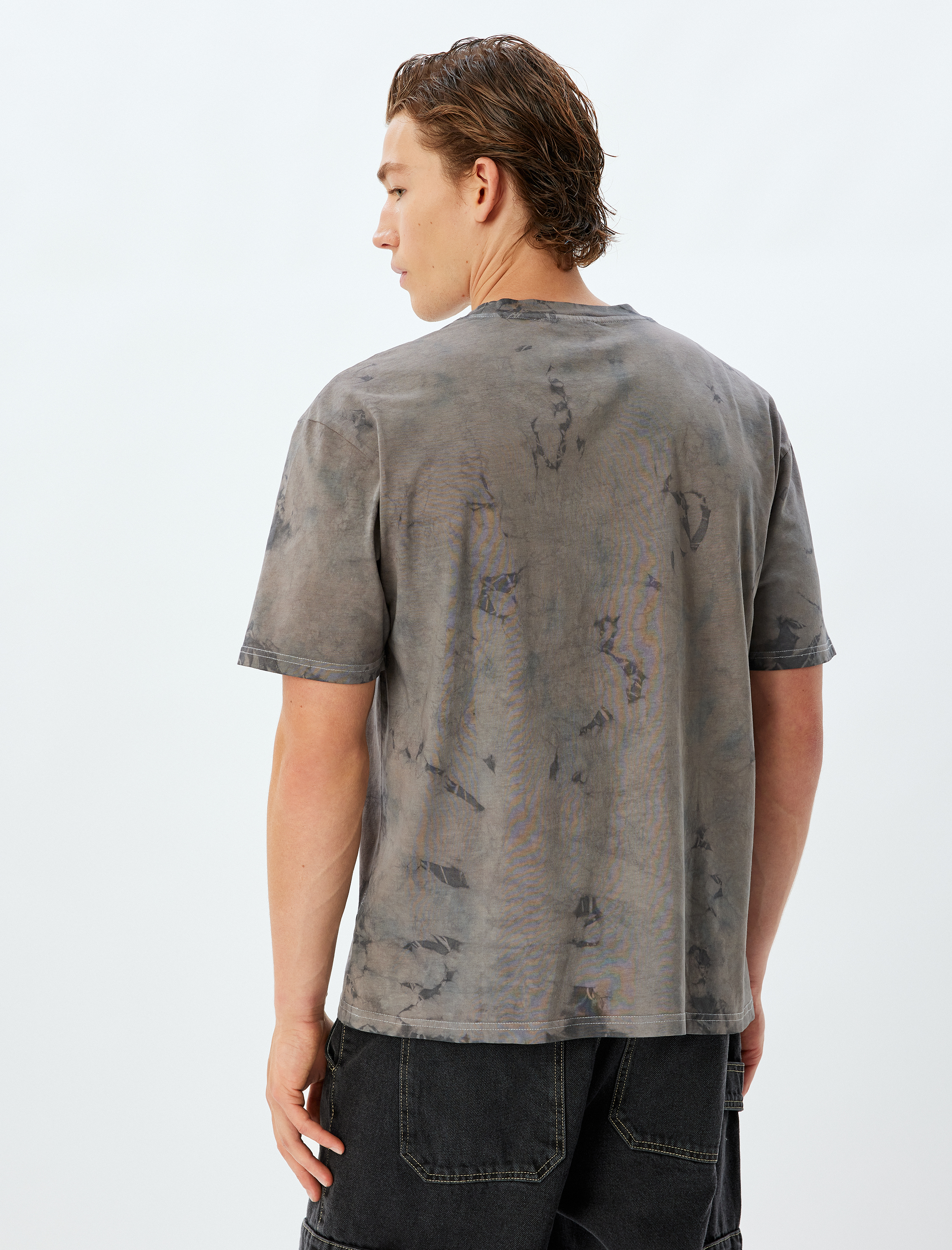 Oversize Tişört Batik Desenli Kısa Kollu Bisiklet Yaka Pamuklu