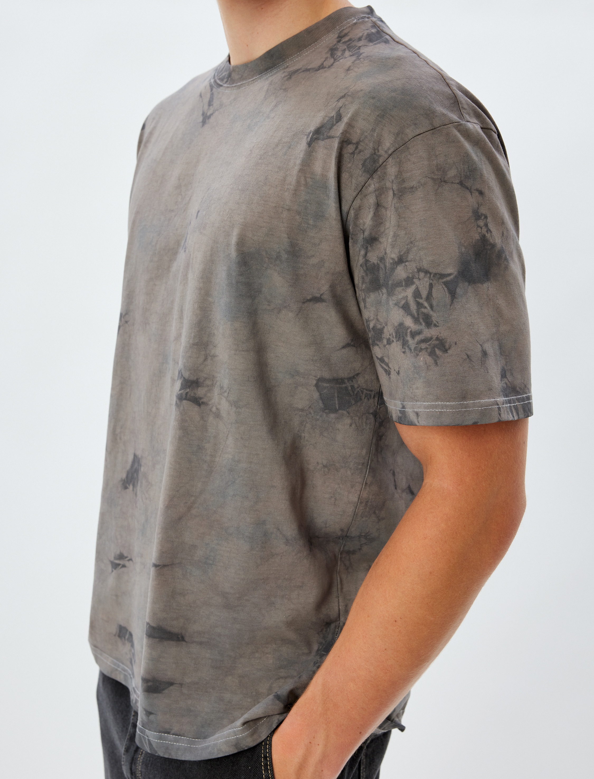 Oversize Tişört Batik Desenli Kısa Kollu Bisiklet Yaka Pamuklu