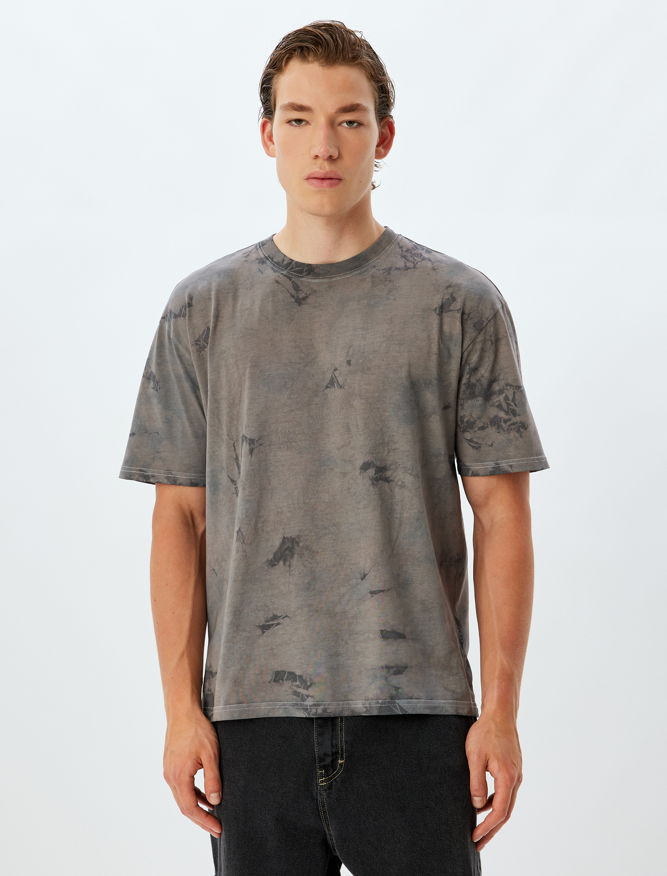 Oversize Tişört Batik Desenli Kısa Kollu Bisiklet Yaka Pamuklu