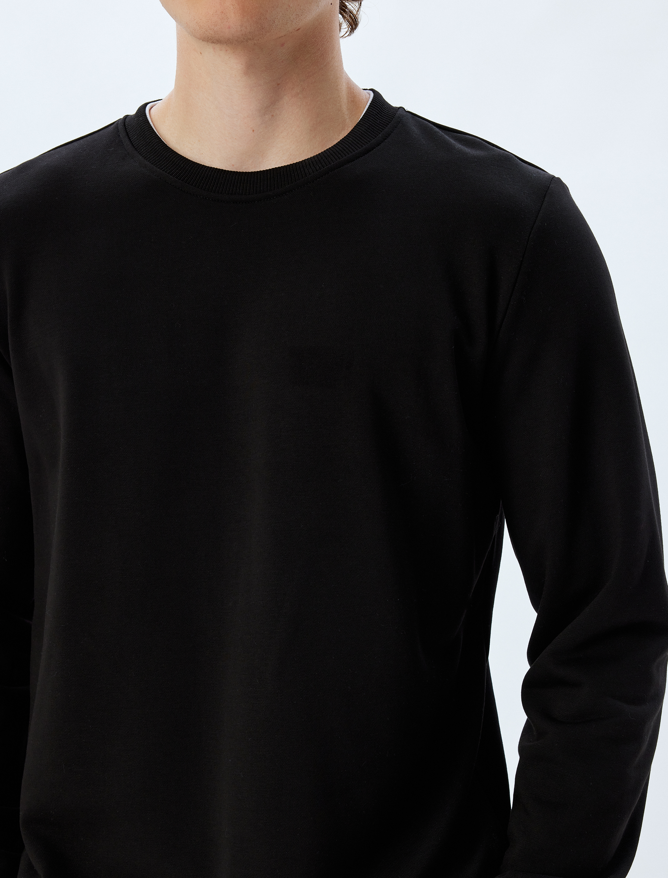   Bisiklet Yaka Sweatshirt Renk Kontrastlı Uzun Kollu Pamuklu