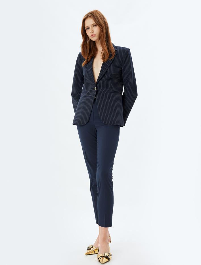  Cigarette Kumaş Pantolon Kısa Paça Cepli Standart Bel