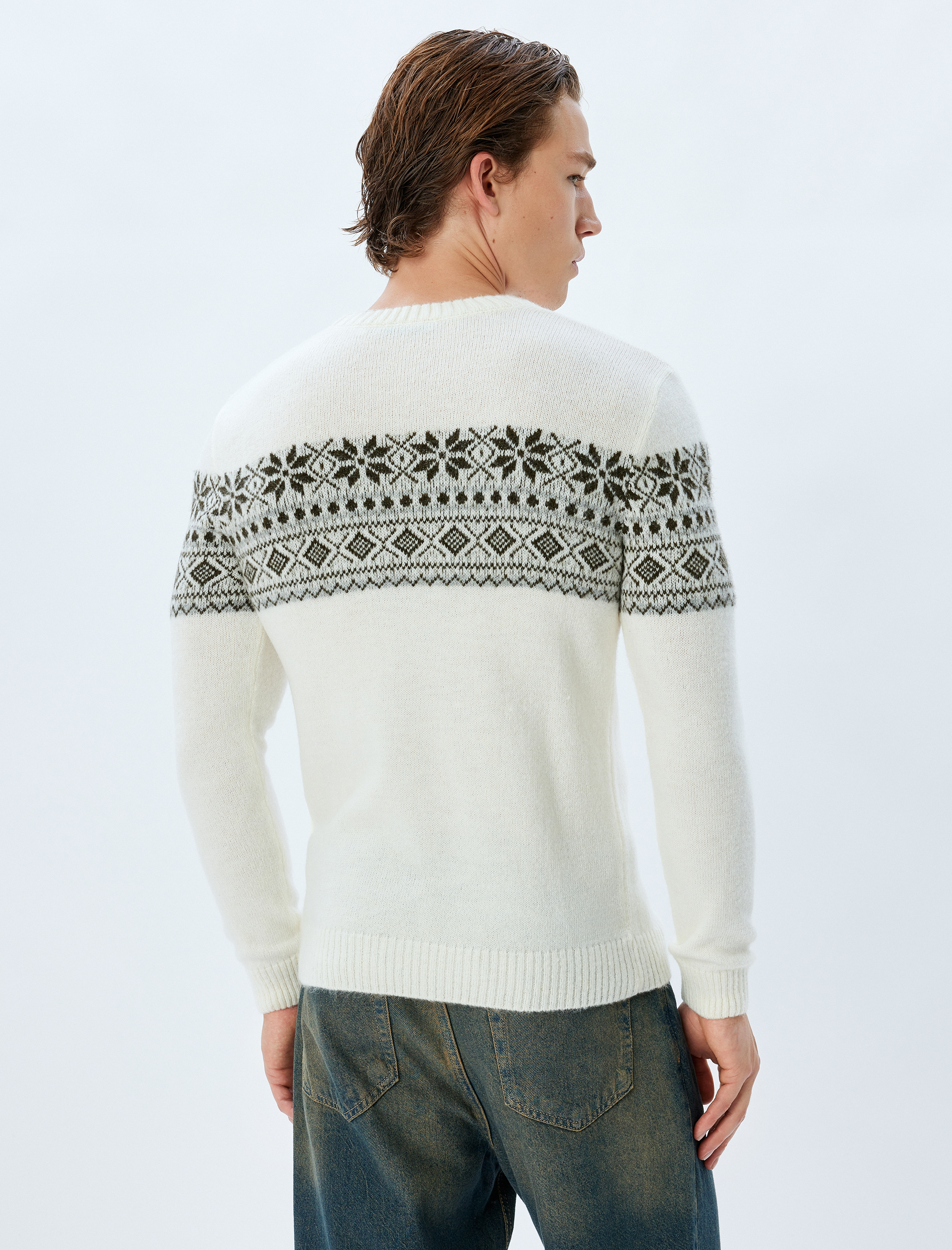   Desenli Bisiklet Yaka Kışlık Triko Kazak