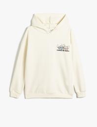 Disney Oversize Sweatshirt Kapüşonlu Arkası Baskılı Şardonlu Lisanslı