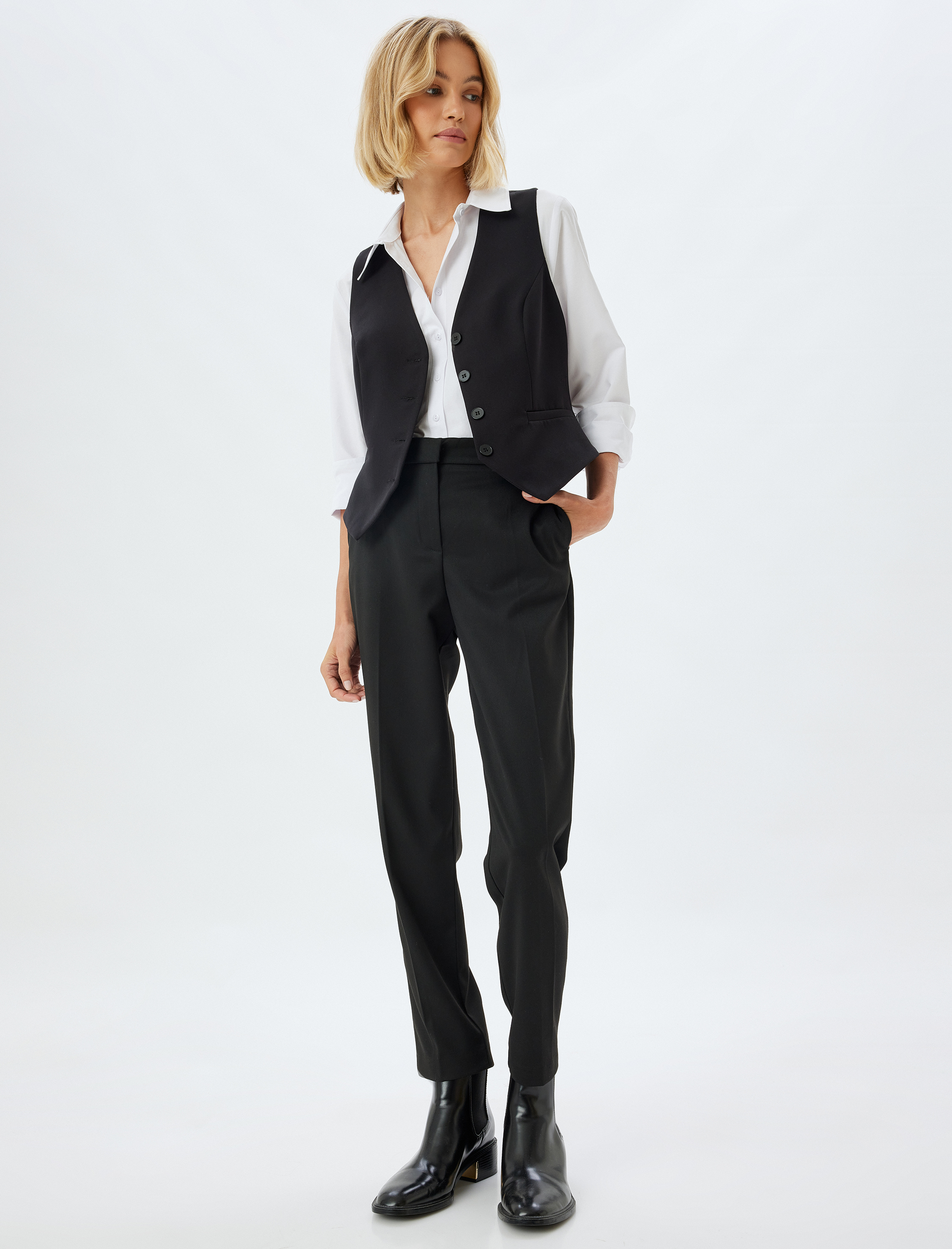   Kumaş Pantolon Cigarette Form Crop Paça Cepli