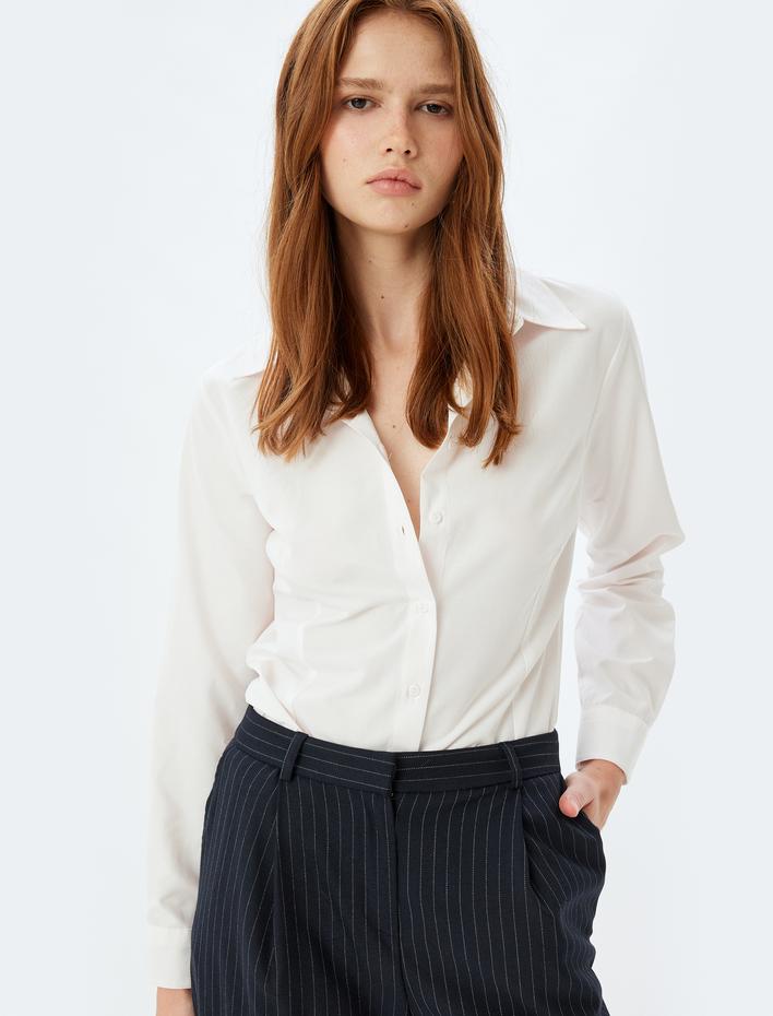  Klasik Gömlek Uzun Kollu Pamuk Karışımlı