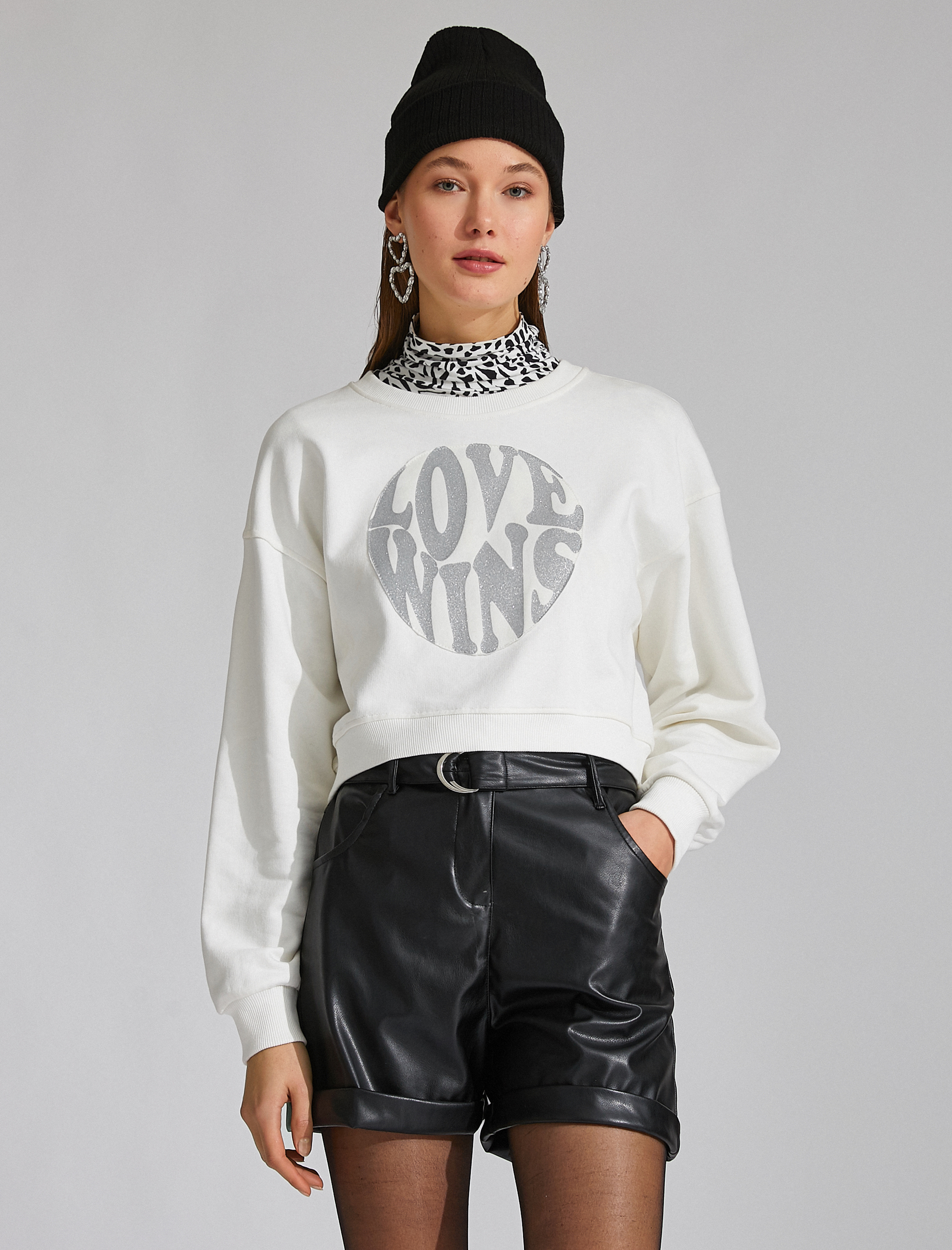   Baskılı Bisiklet Yaka Sweatshirt