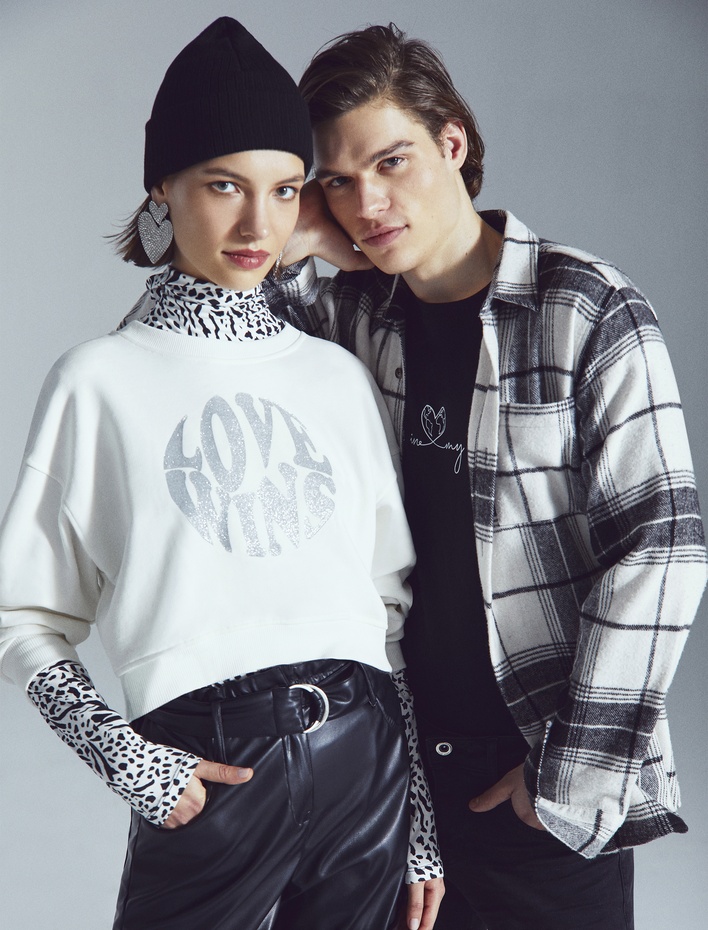  Baskılı Bisiklet Yaka Sweatshirt