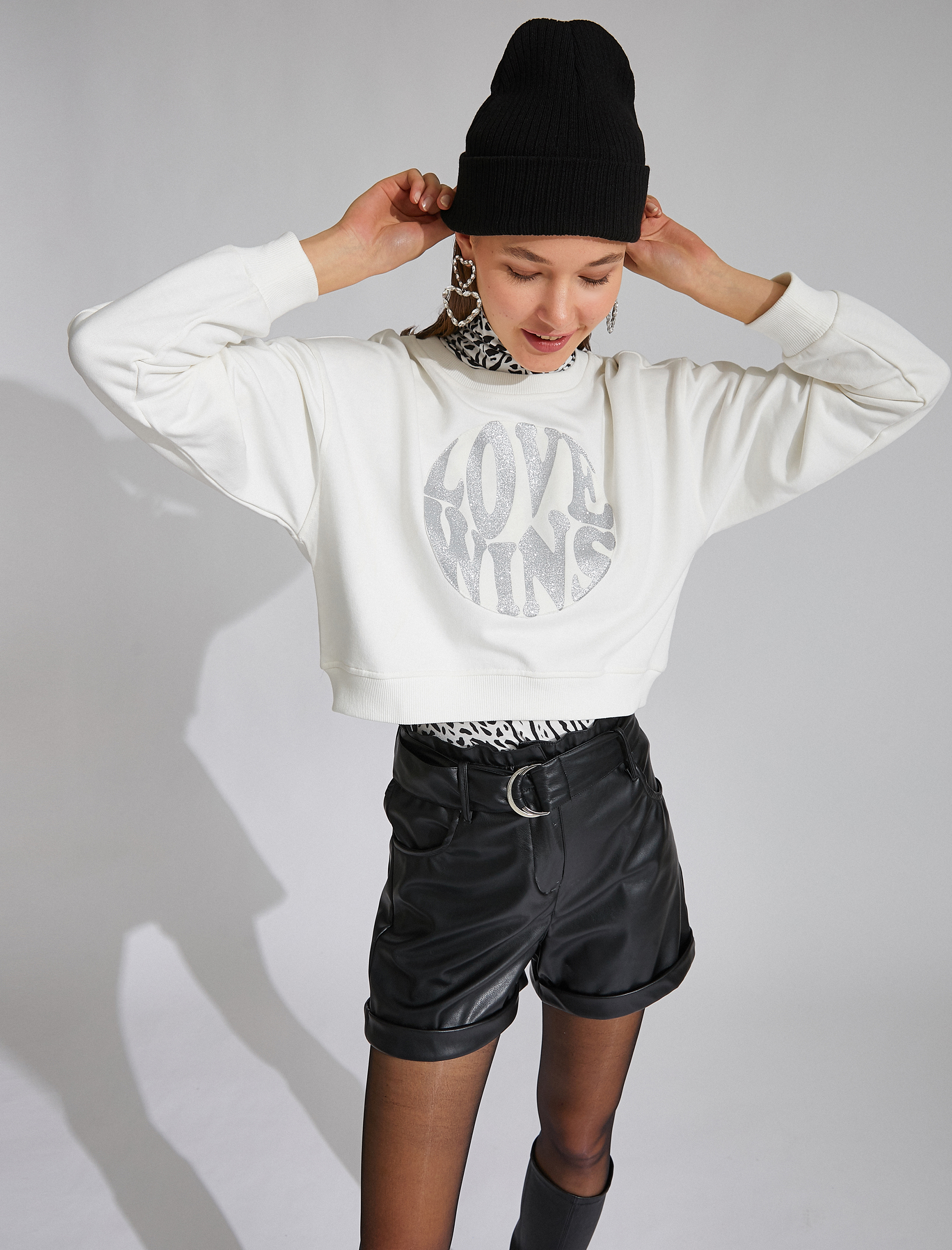   Baskılı Bisiklet Yaka Sweatshirt