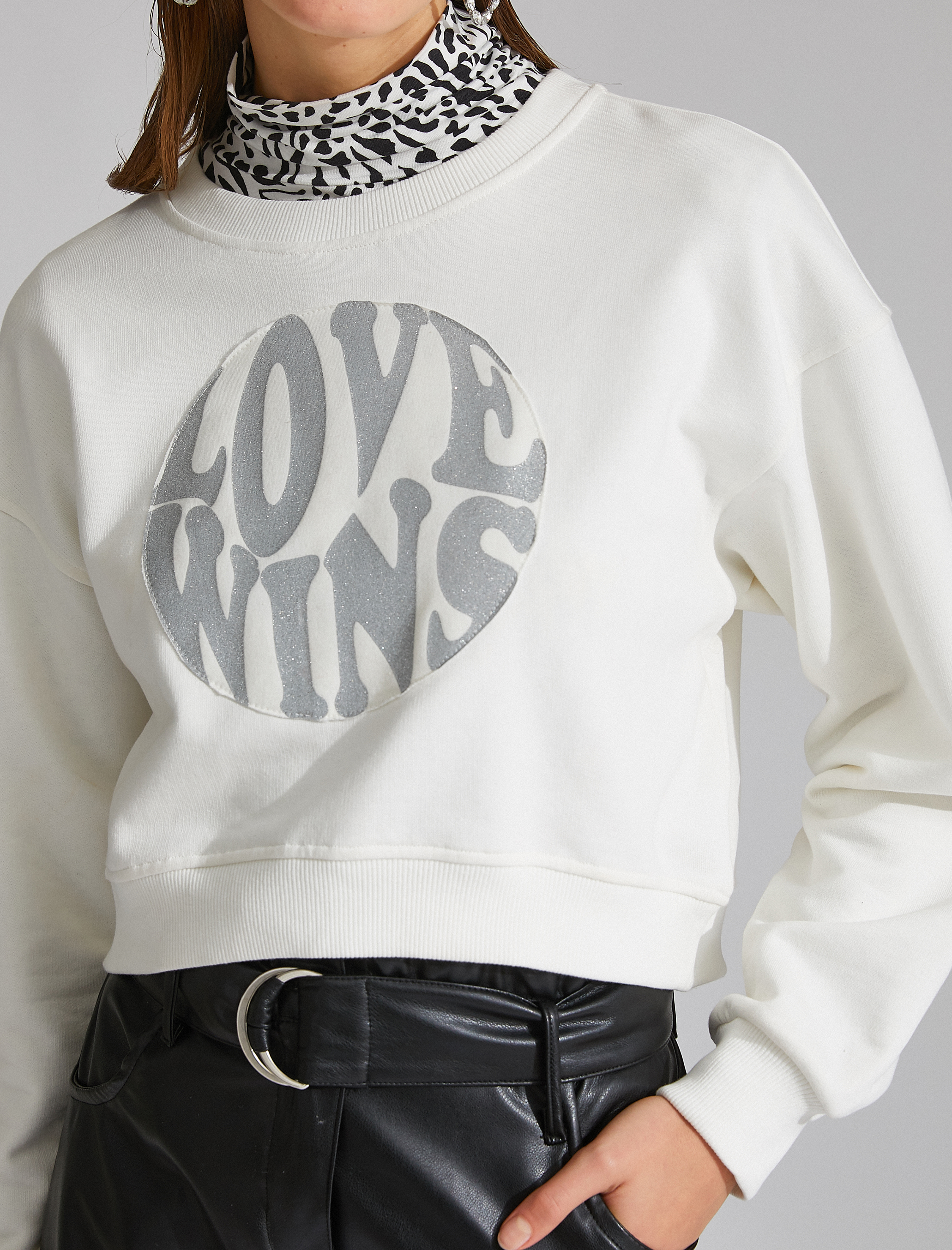   Baskılı Bisiklet Yaka Sweatshirt