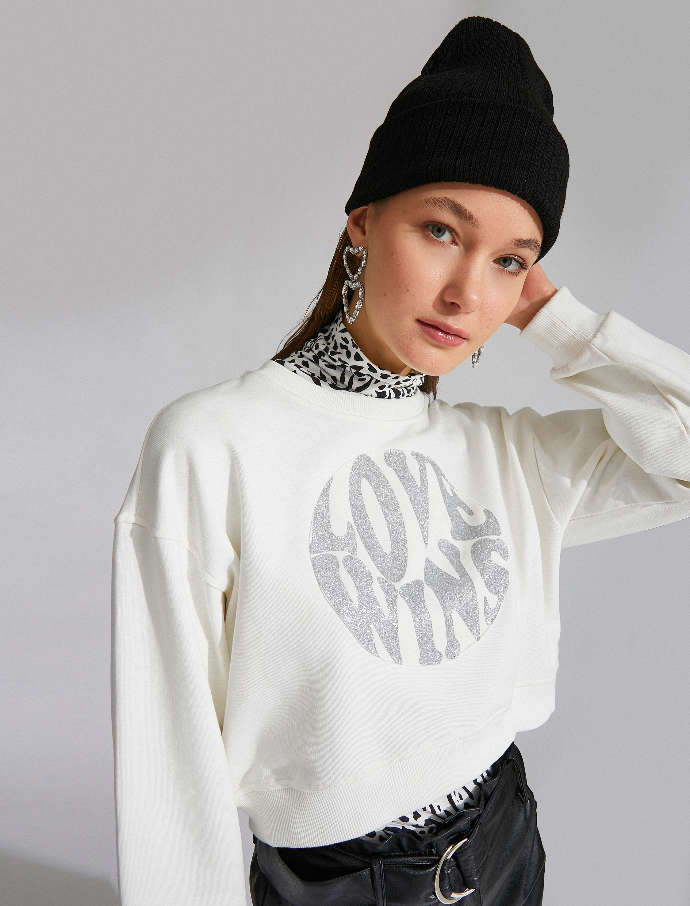   Baskılı Bisiklet Yaka Sweatshirt
