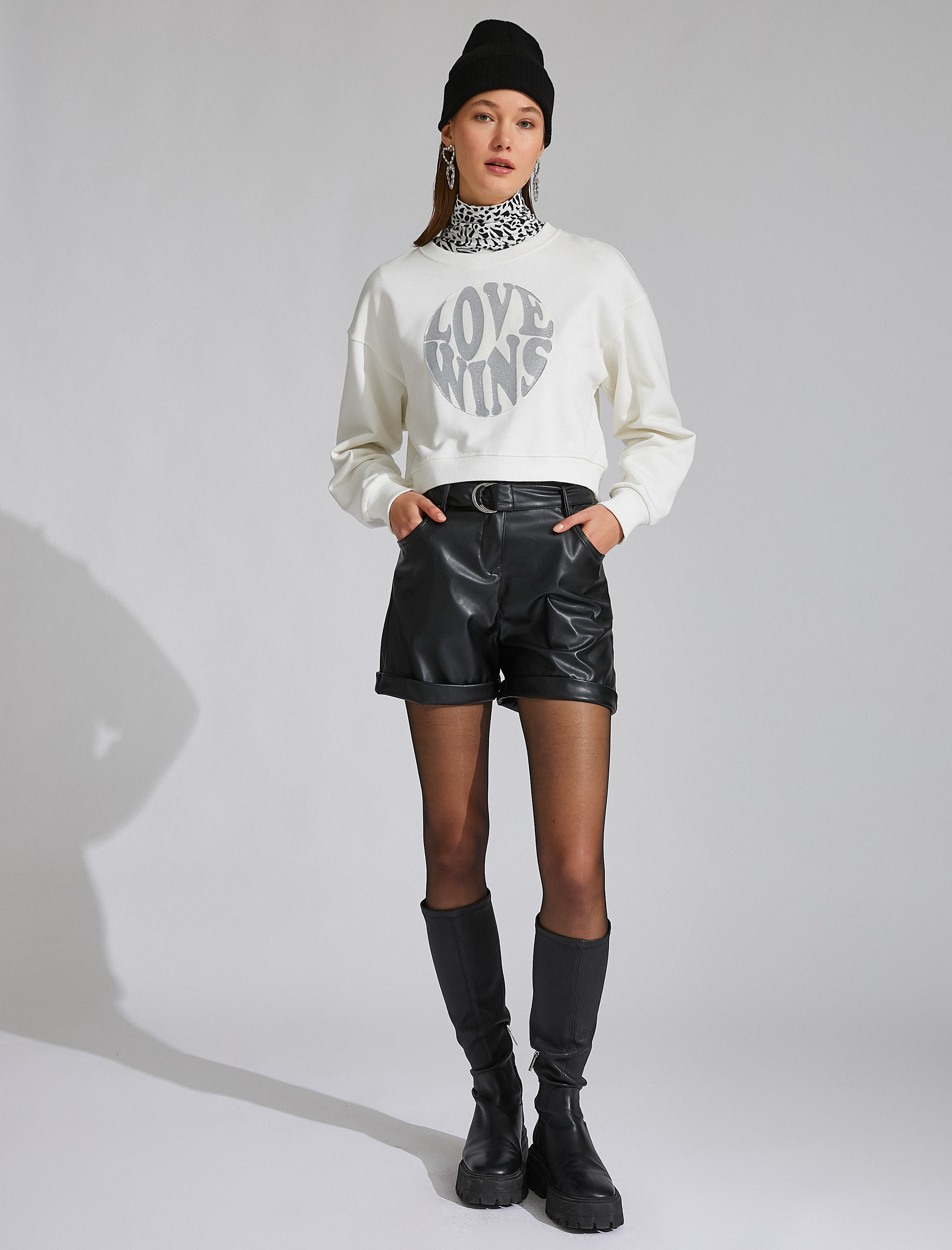   Baskılı Bisiklet Yaka Sweatshirt