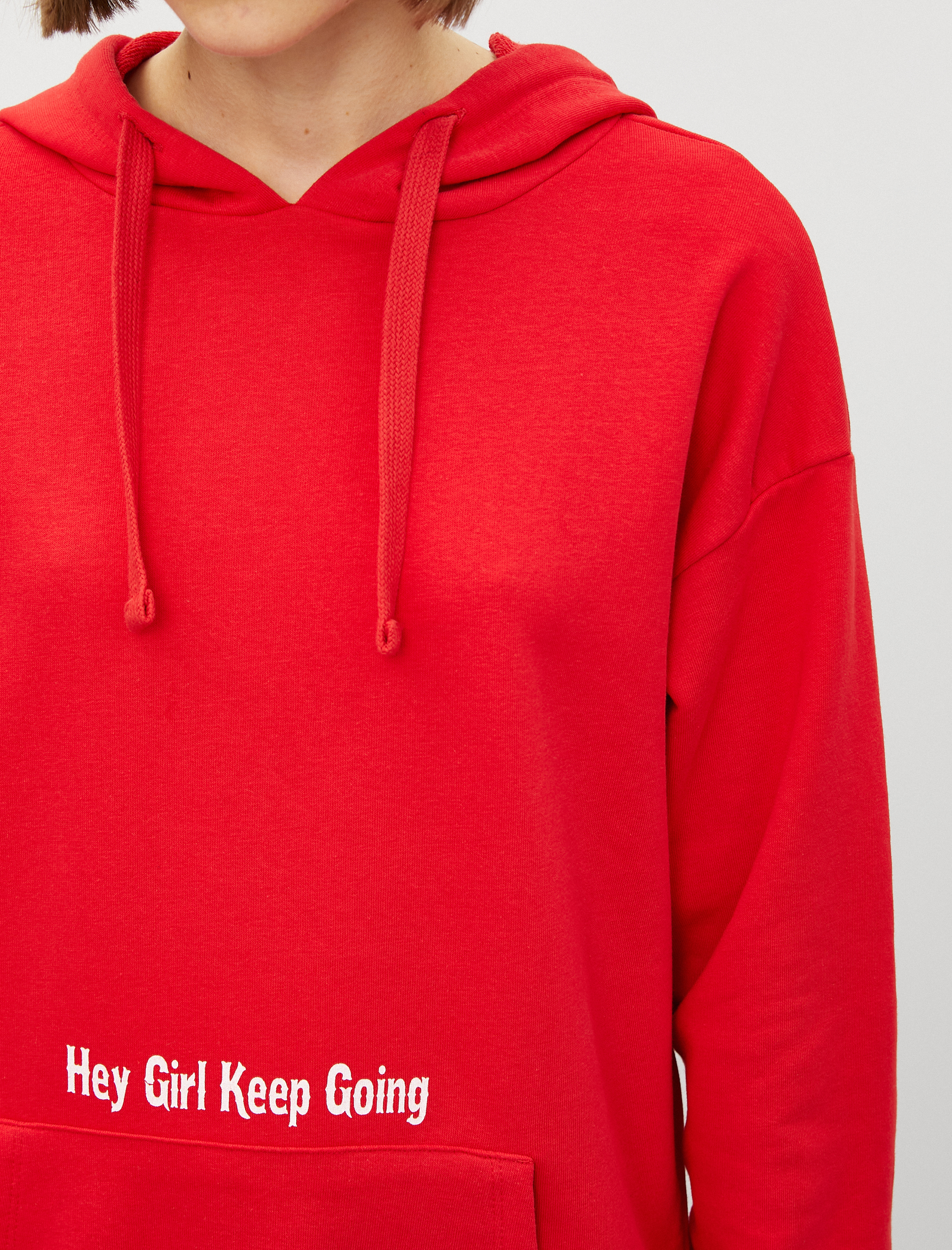   Kapüşonlu Slogan Baskılı Cepli Sweatshirt