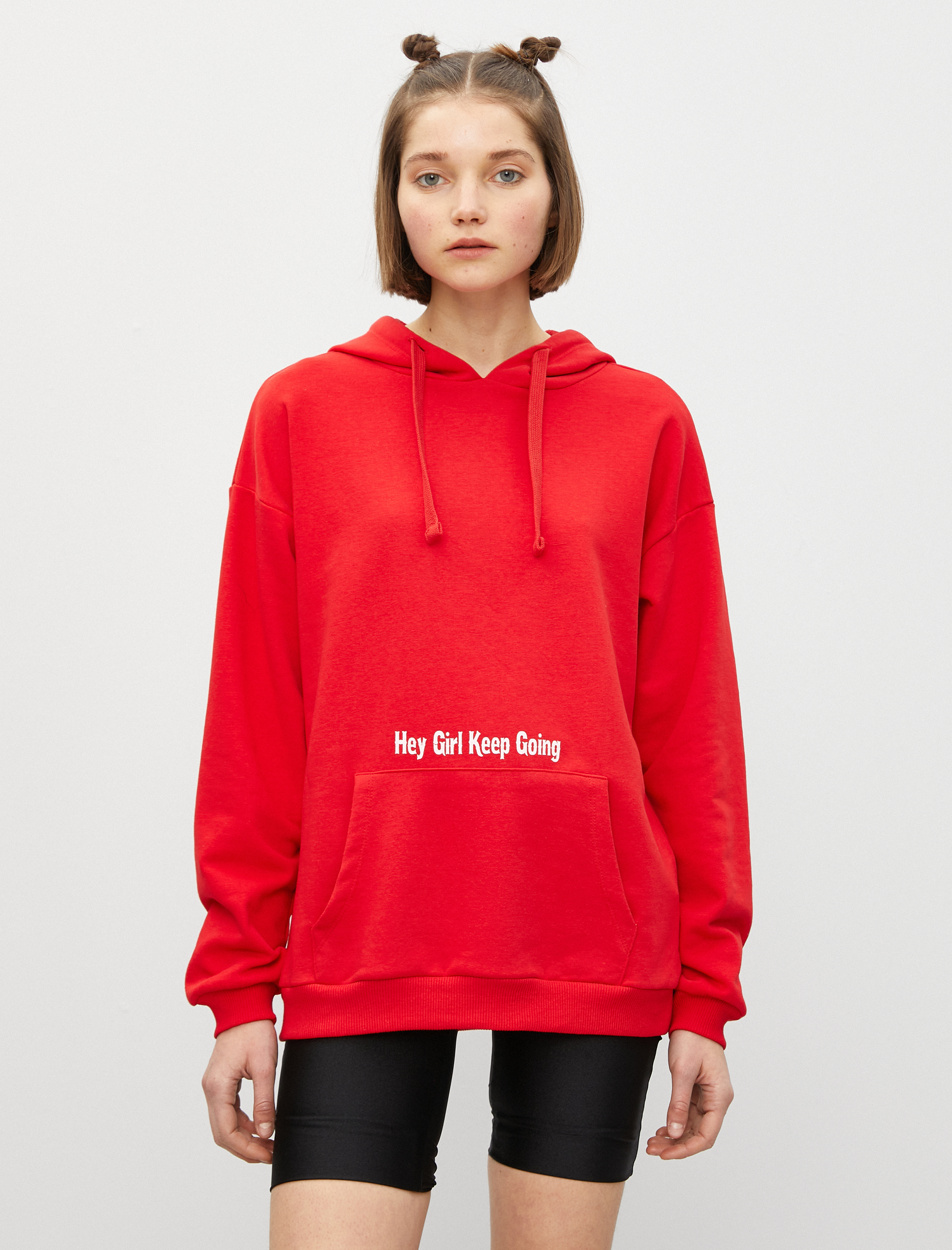   Kapüşonlu Slogan Baskılı Cepli Sweatshirt