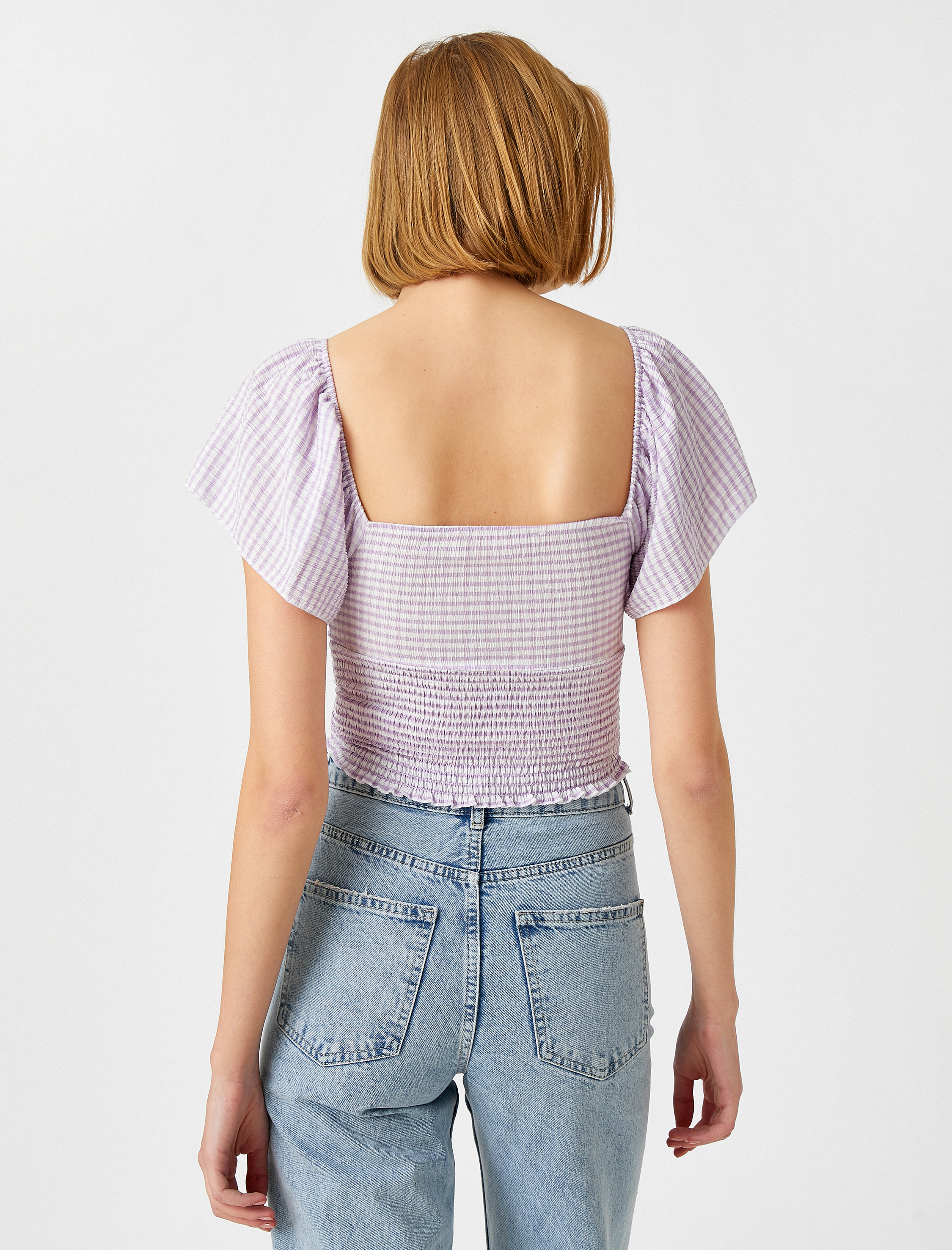   Kısa Kollu Çizgili Gipeli Bluz